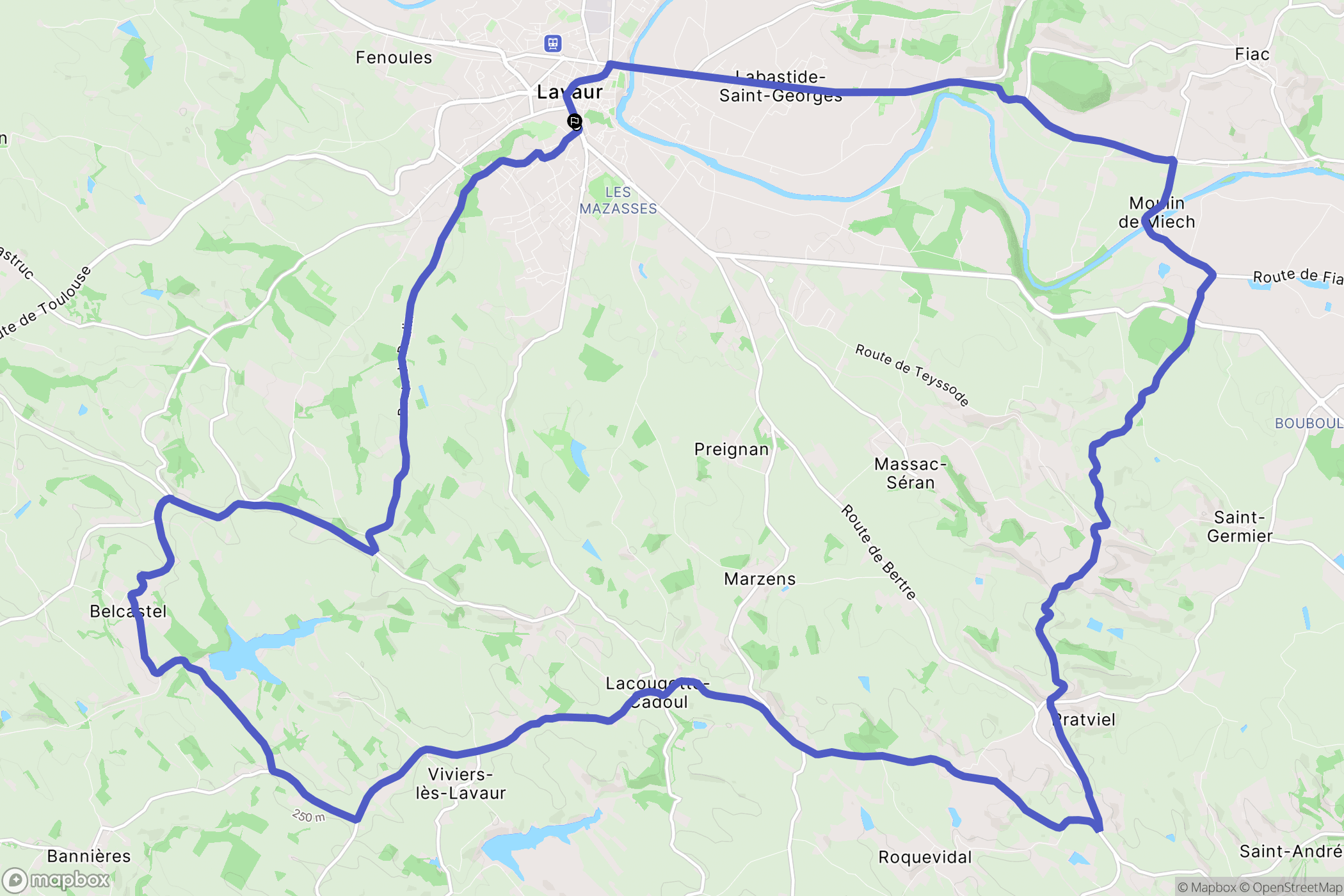 Lavaur : carte du parcours de randonnée - France