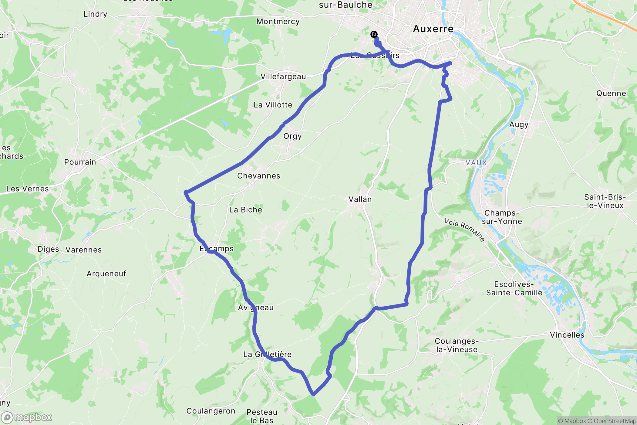 Auxerre : carte du parcours de randonnée - France