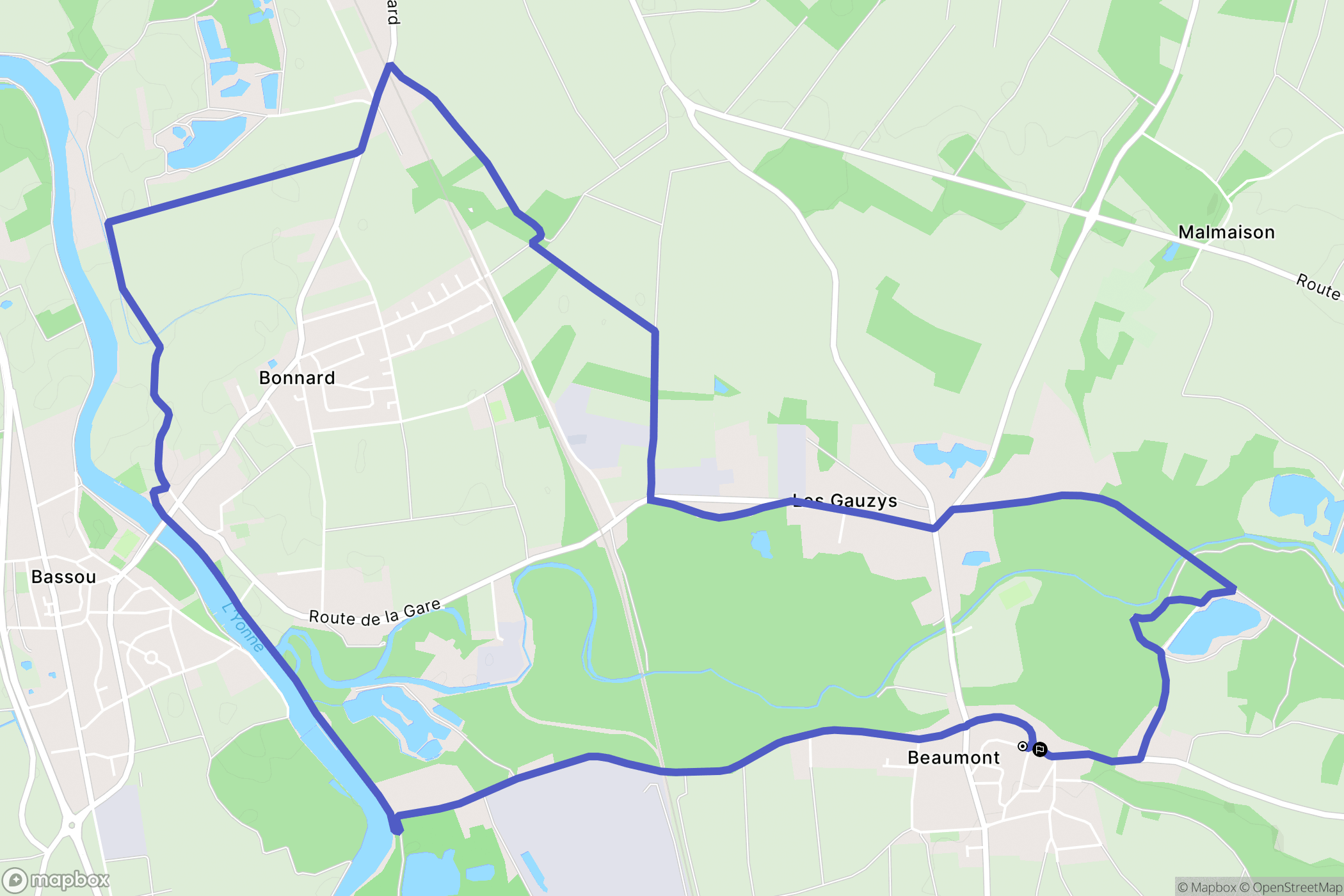 Beaumont : carte du parcours de randonnée - France