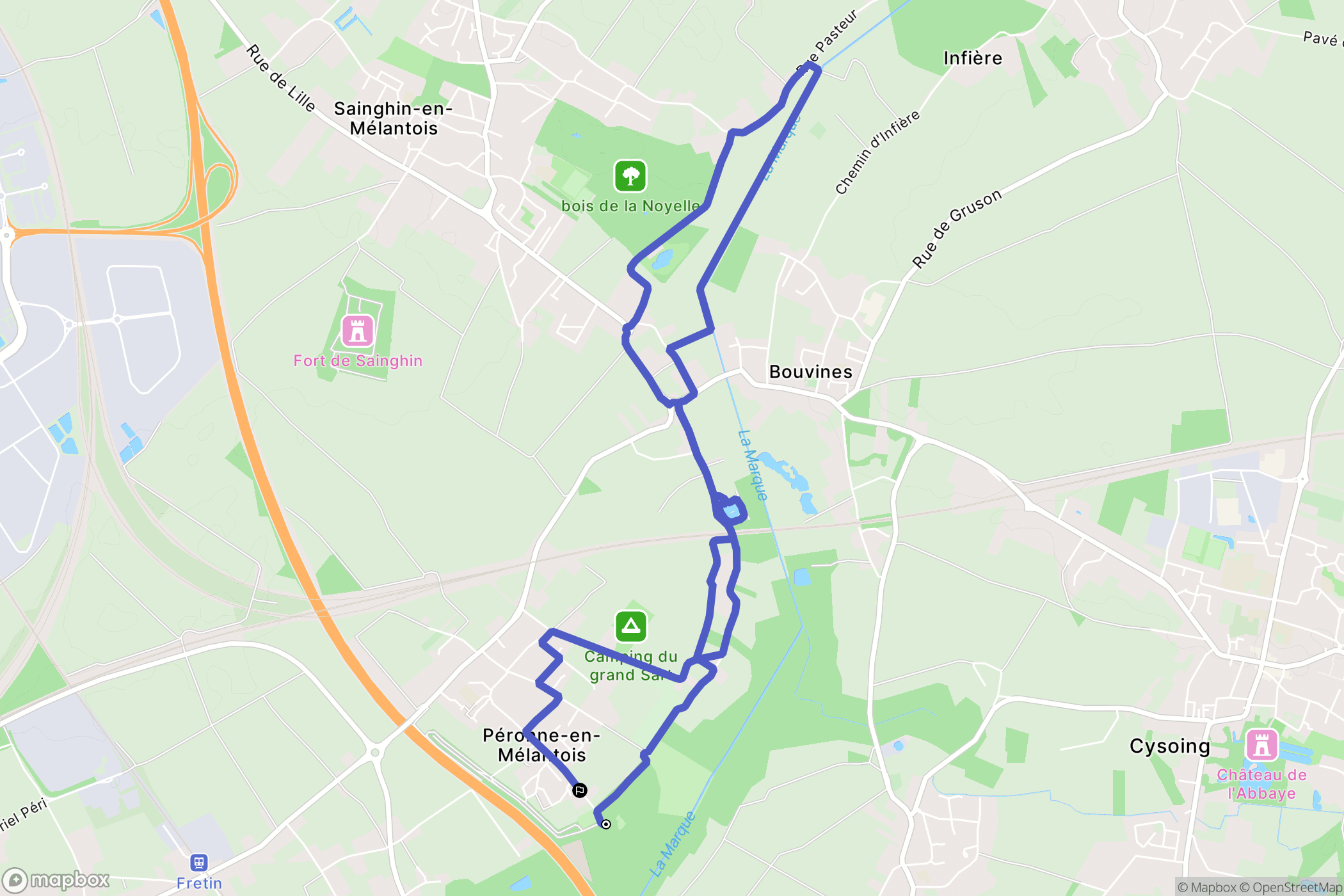 Péronne-en-Mélantois : carte du parcours de randonnée - France