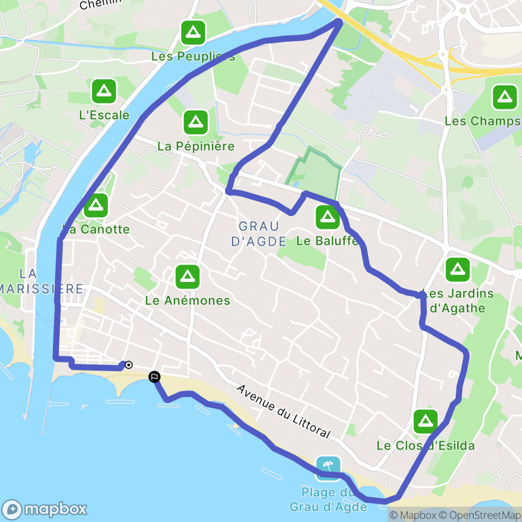 Agde : carte du parcours de randonnée - France