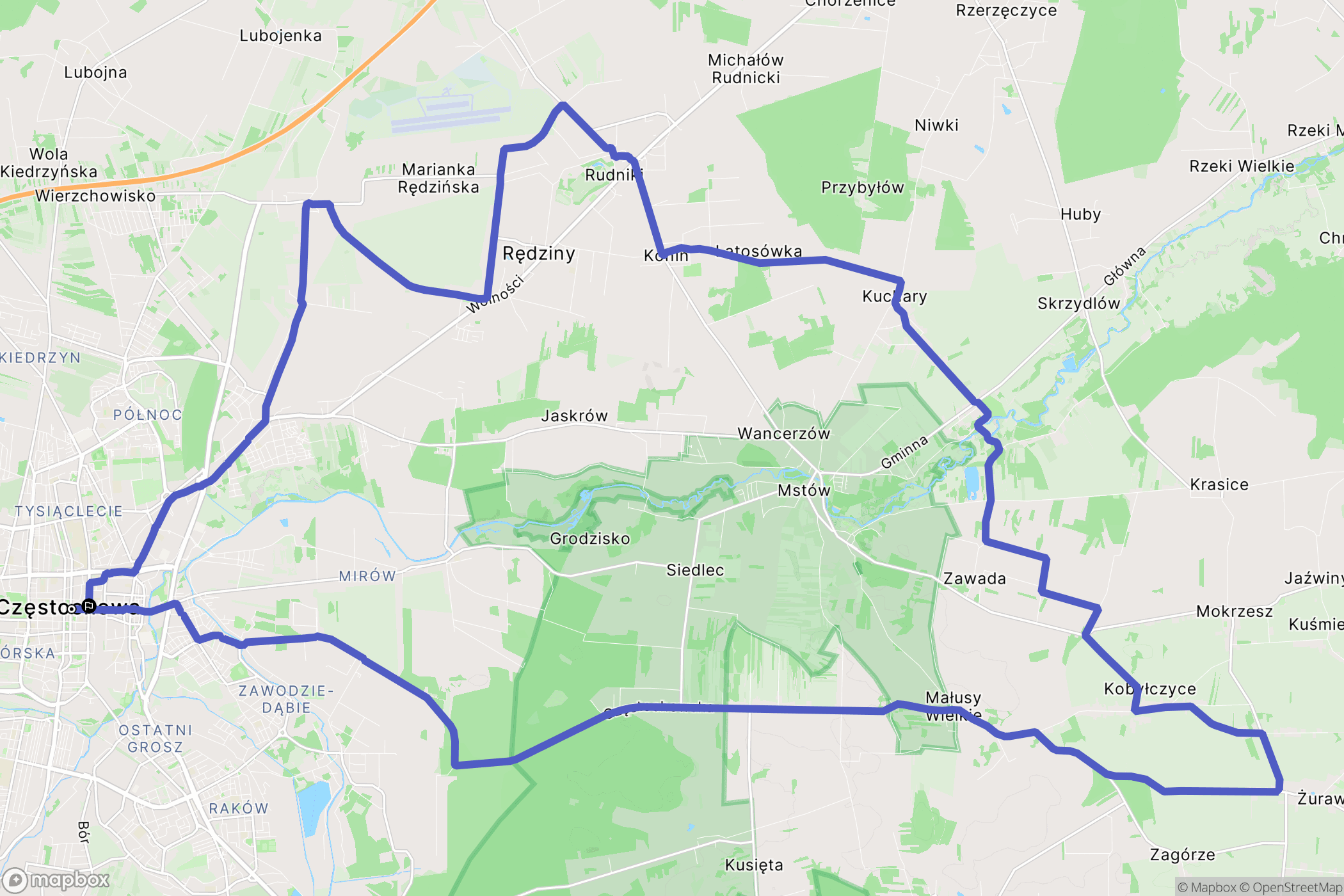 Częstochowa: mapa trasy - Poland