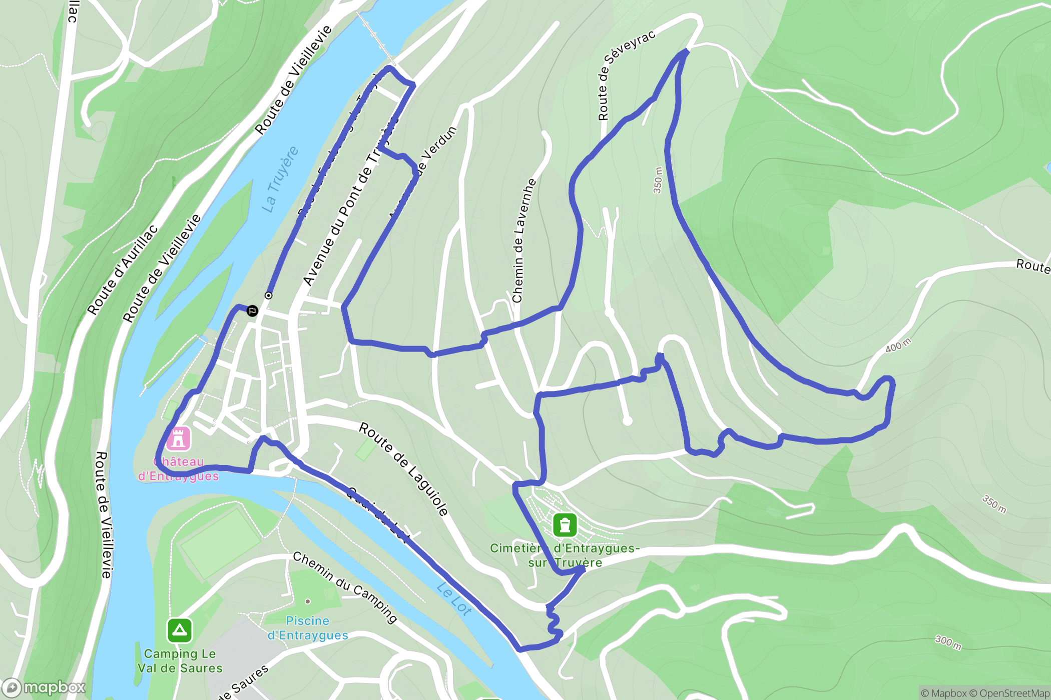Entraygues-sur-Truyère : carte du parcours de randonnée - France
