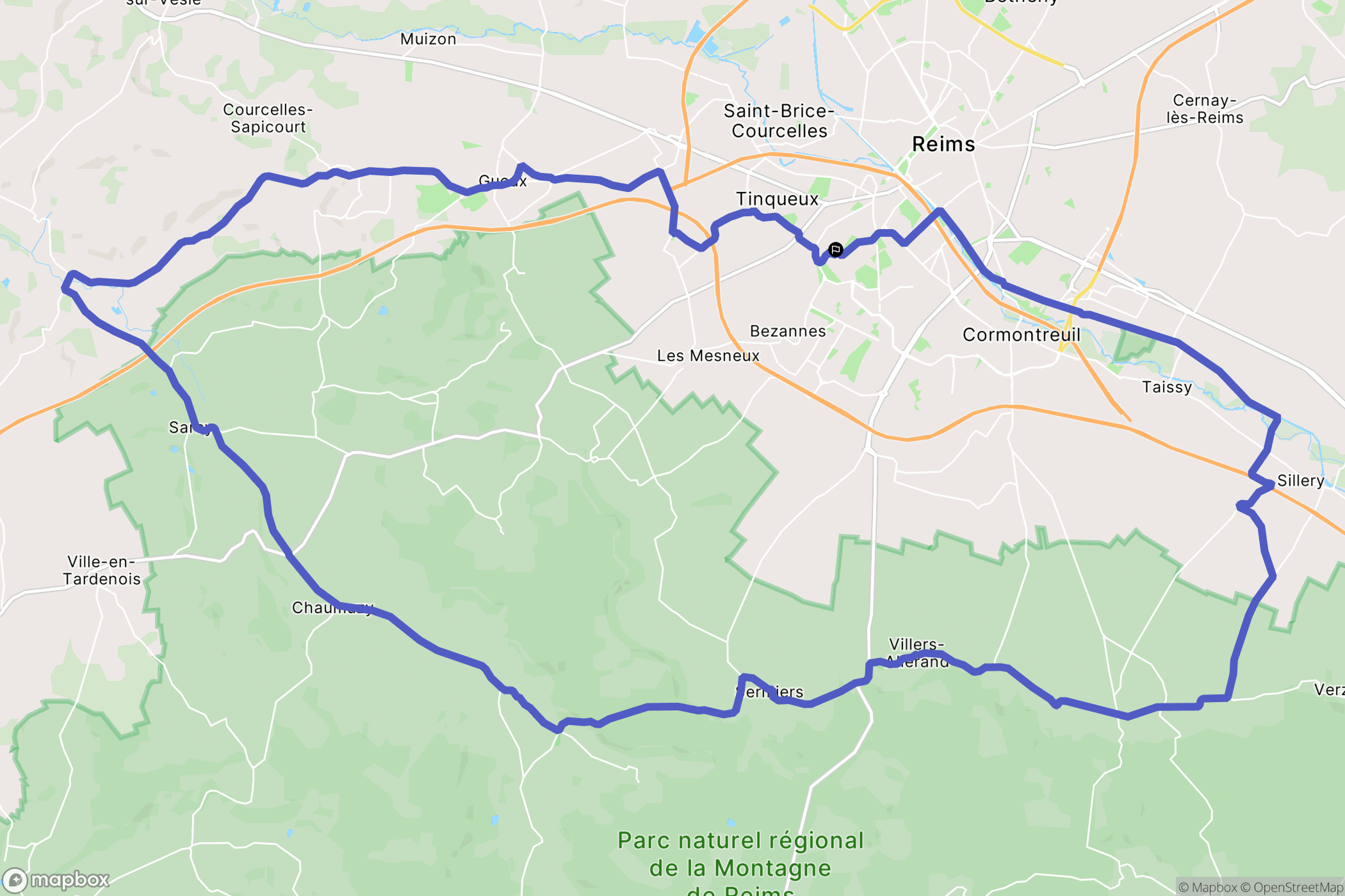Reims : carte du parcours de randonnée - France