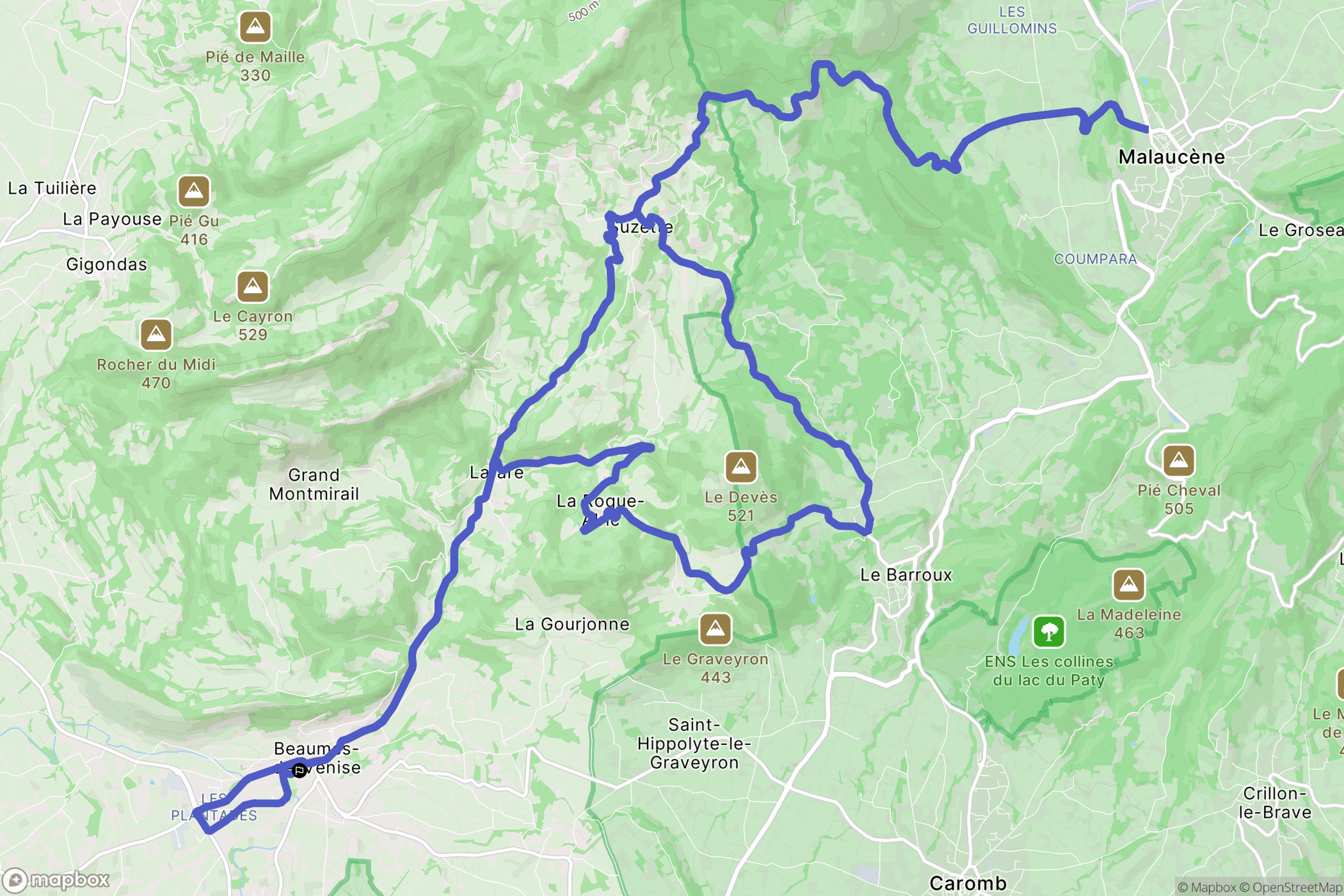 Beaumes-de-Venise : carte du parcours de randonnée - France