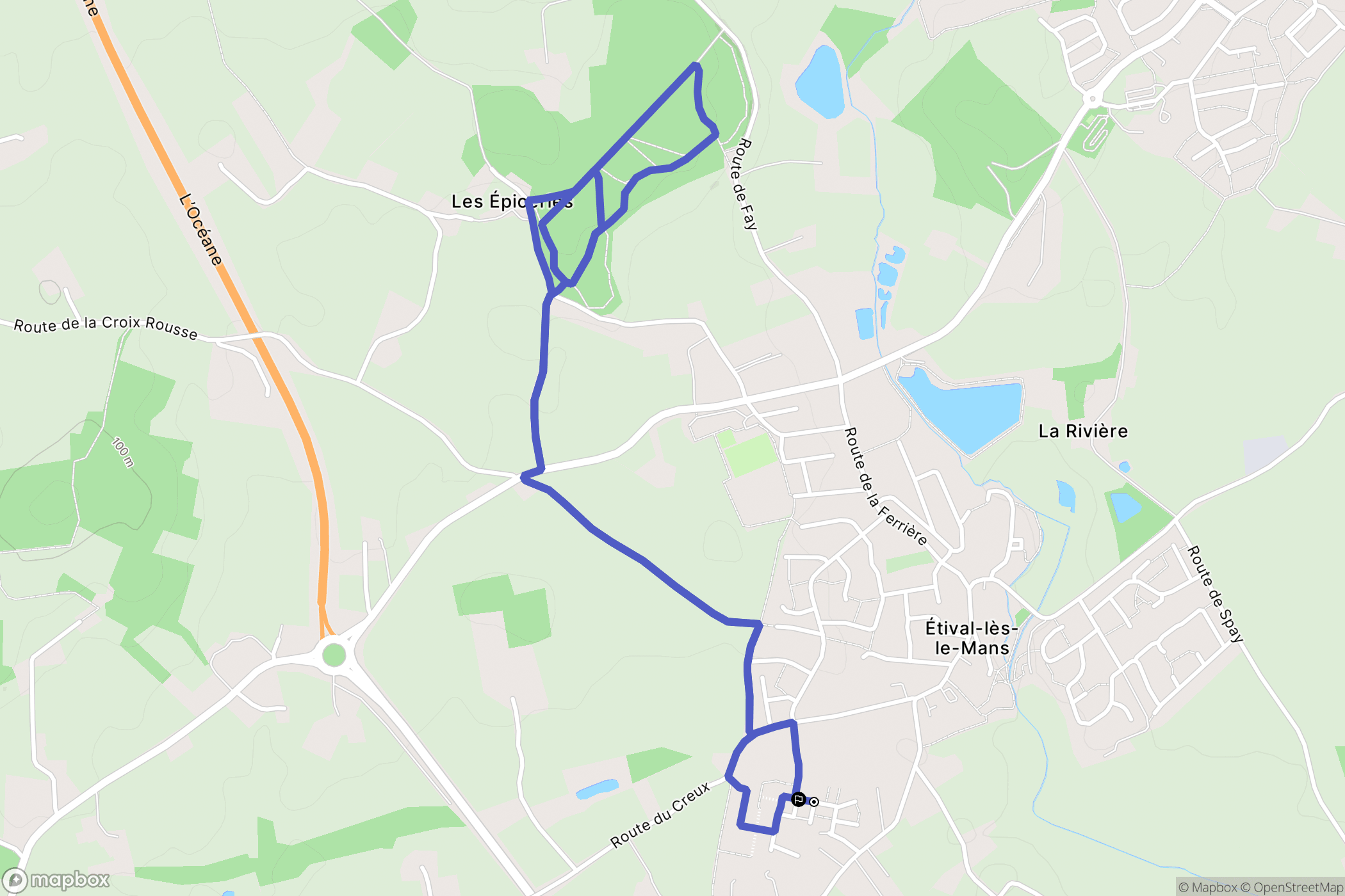 Étival-lès-le-Mans : carte du parcours de randonnée - France