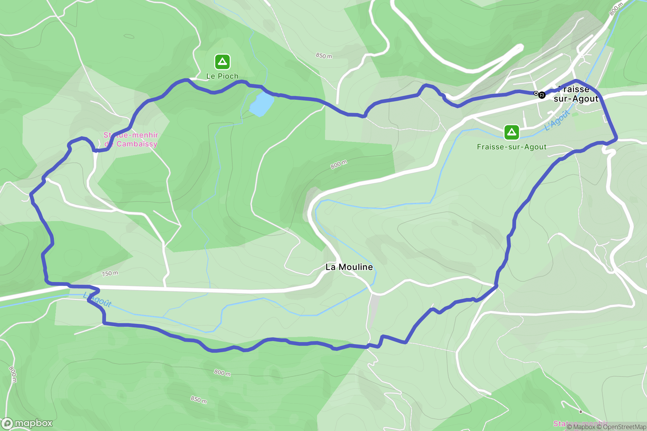 Fraisse-sur-Agout : carte du parcours de randonnée - France