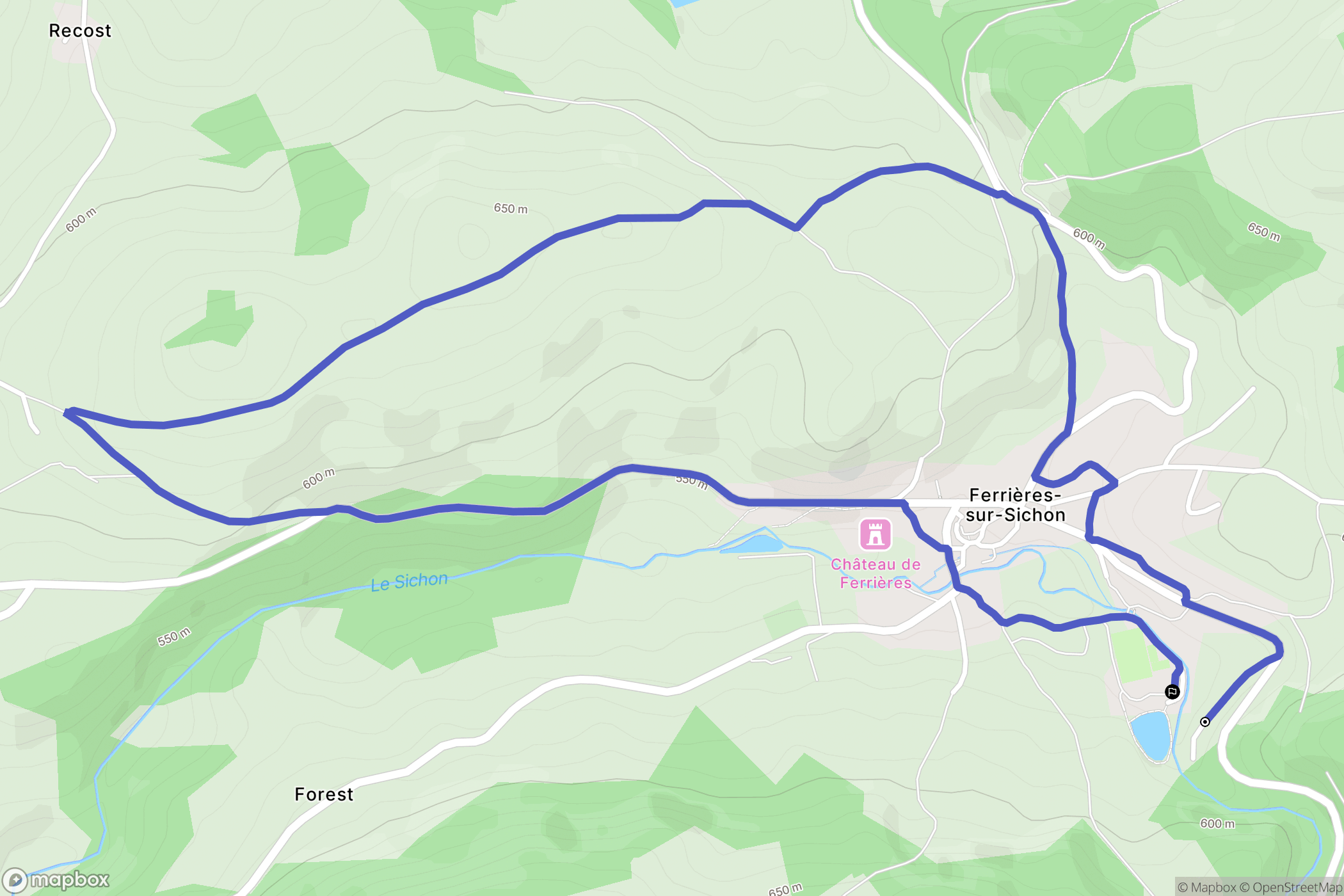 Ferrières-sur-Sichon : carte du parcours de randonnée - France