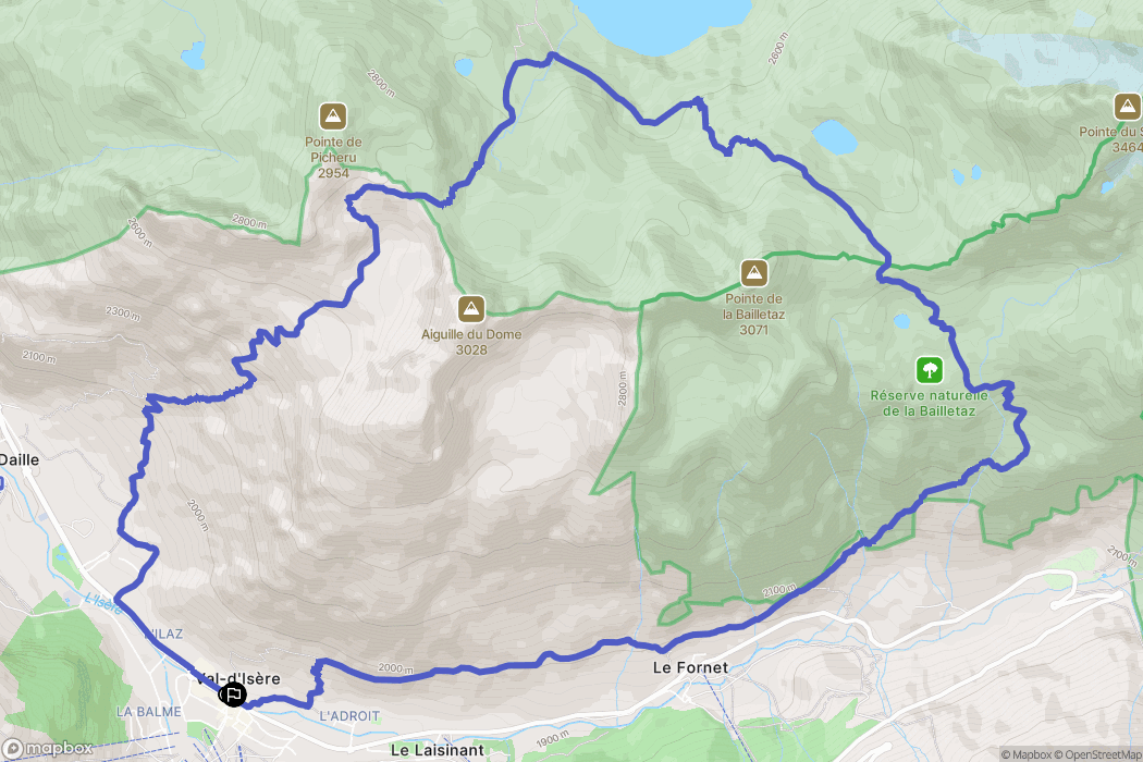 Val-d'Isère : carte du parcours de randonnée - France