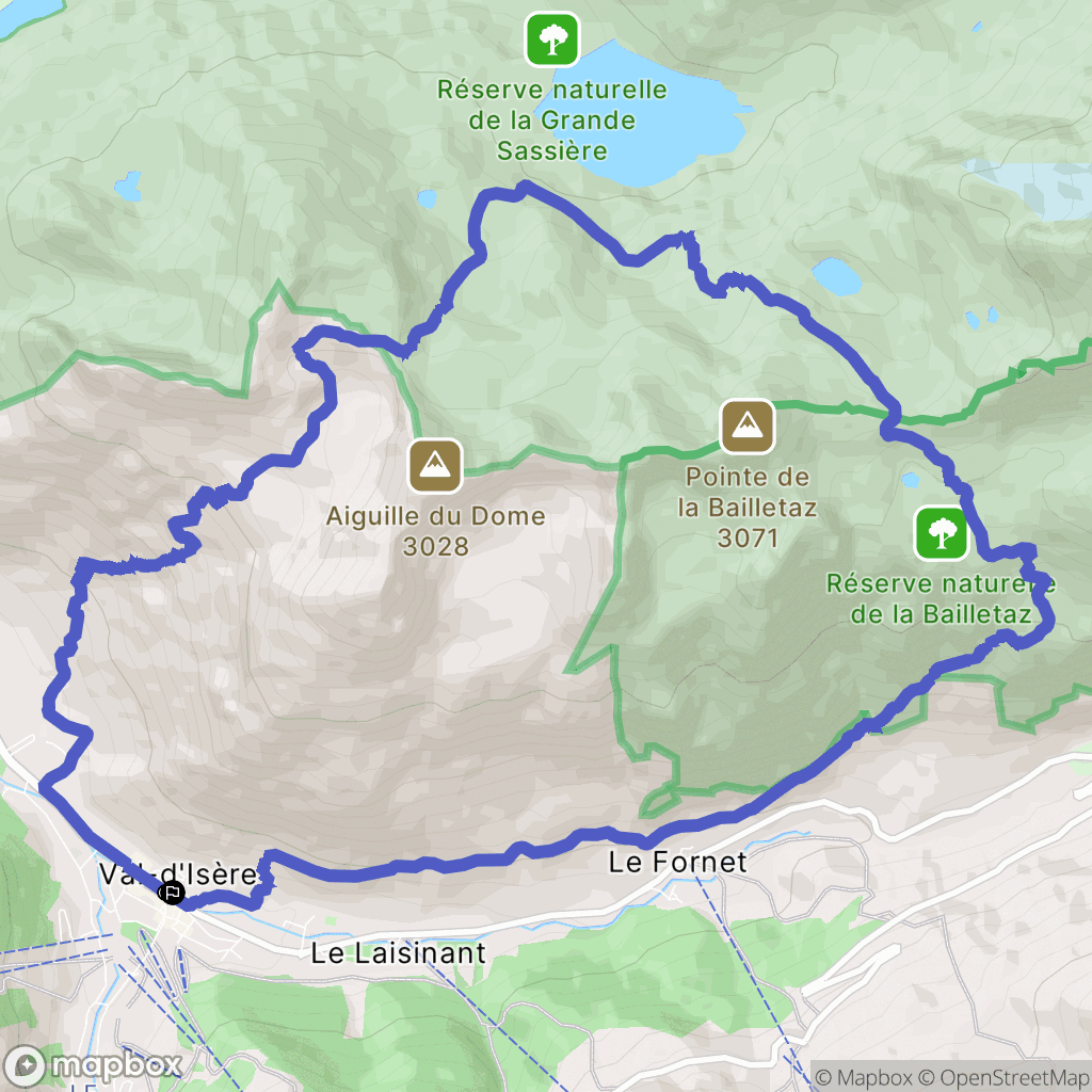 Val-d'Isère : carte du parcours de randonnée - France