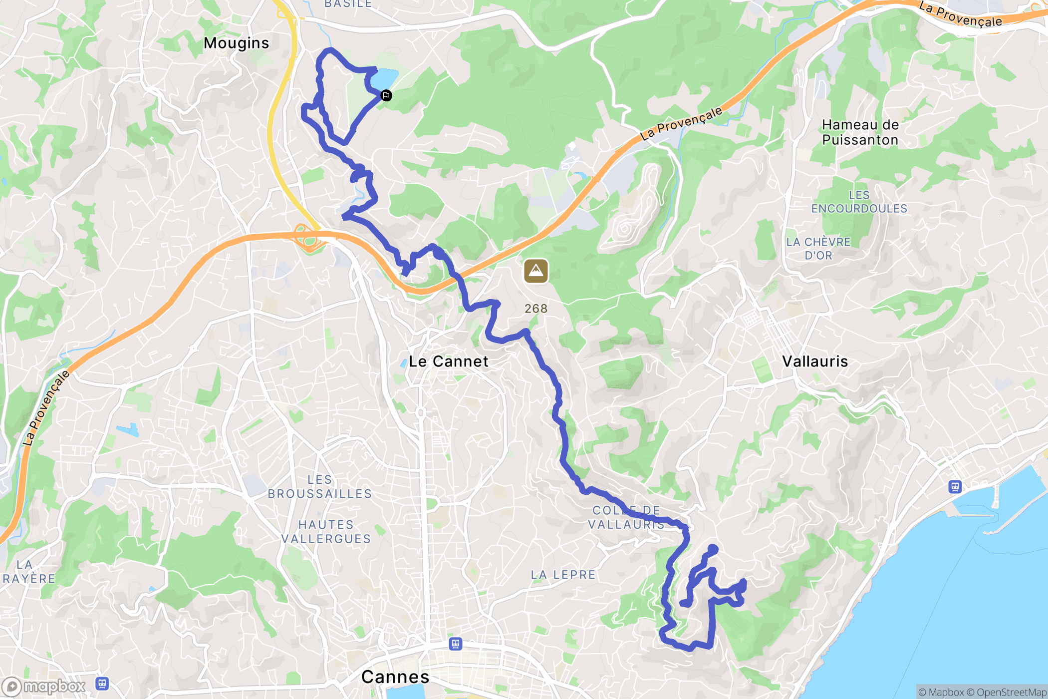 Mougins : carte du parcours de randonnée - France