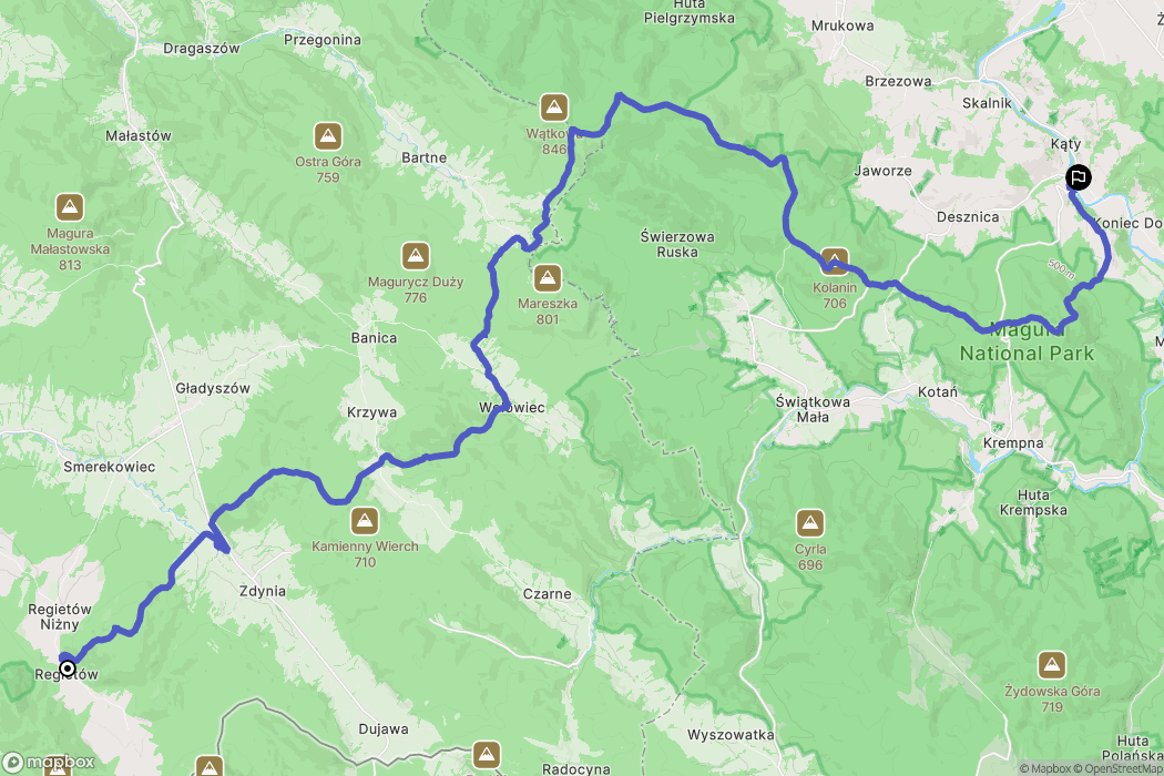 Regietów: mapa trasy - Poland