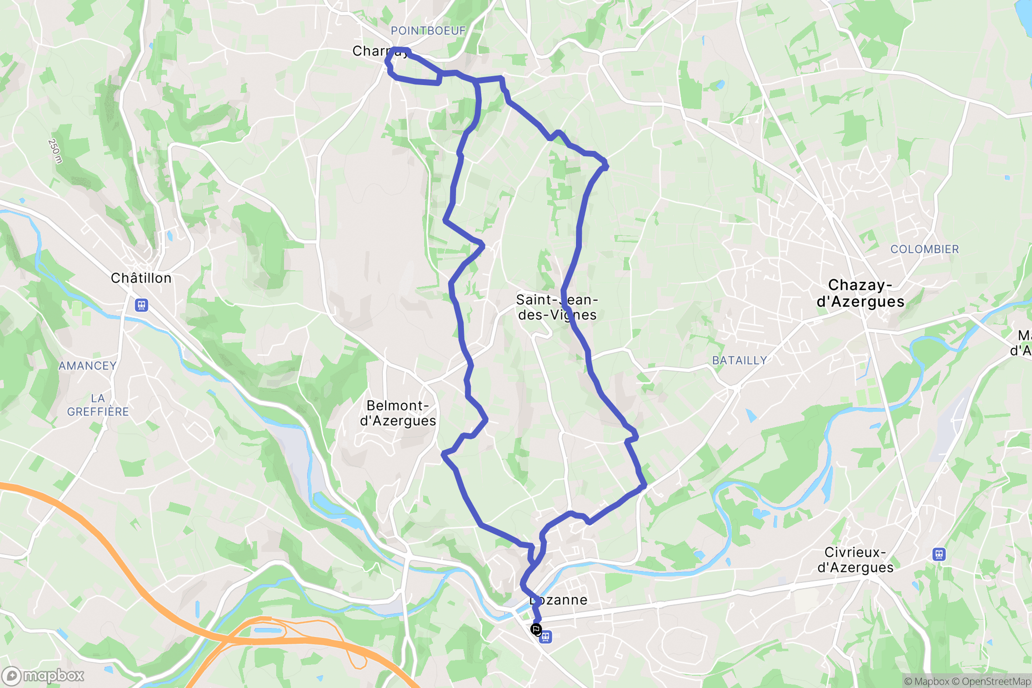 Lozanne : carte du parcours de randonnée - France