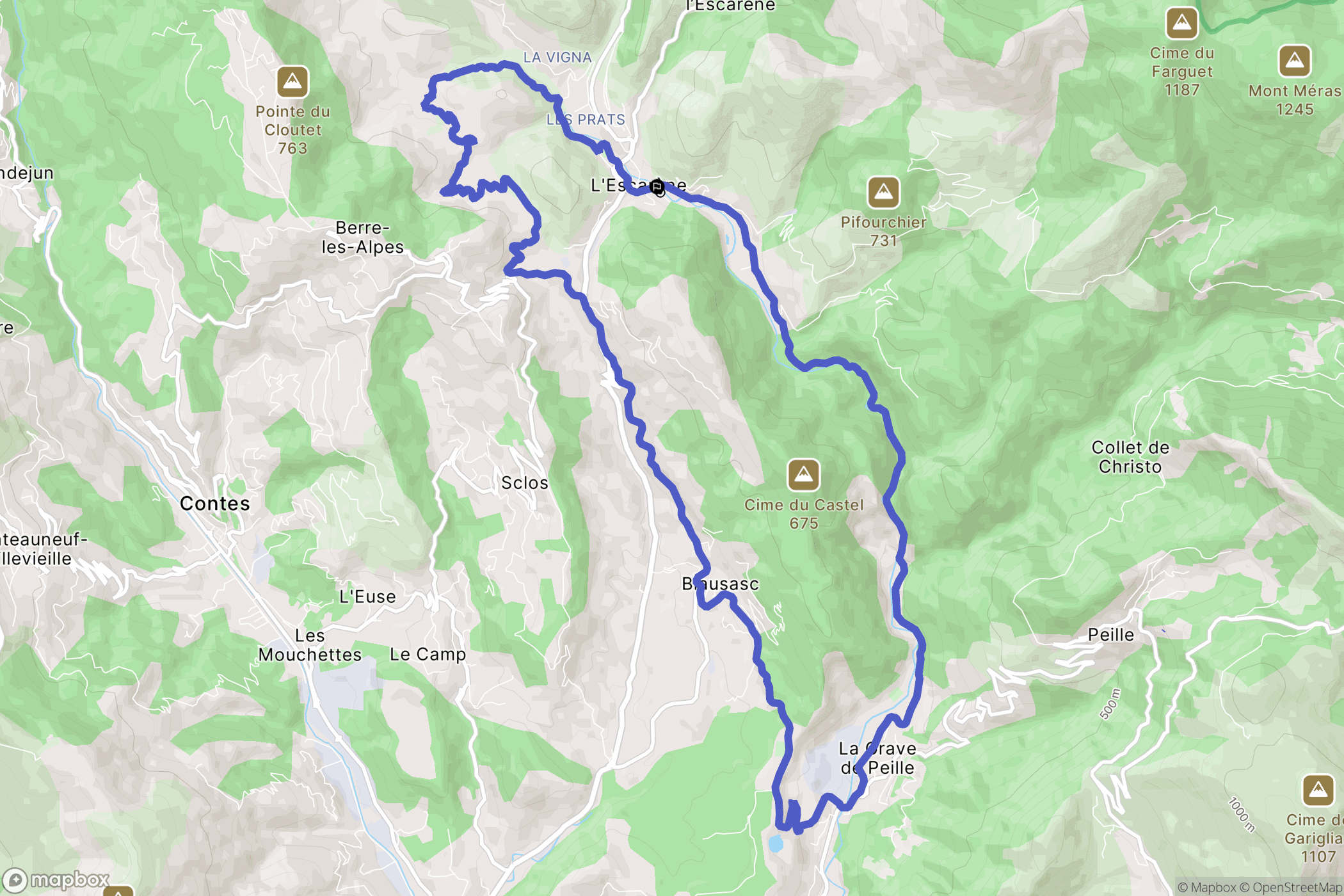 L'Escarène : carte du parcours de randonnée - France