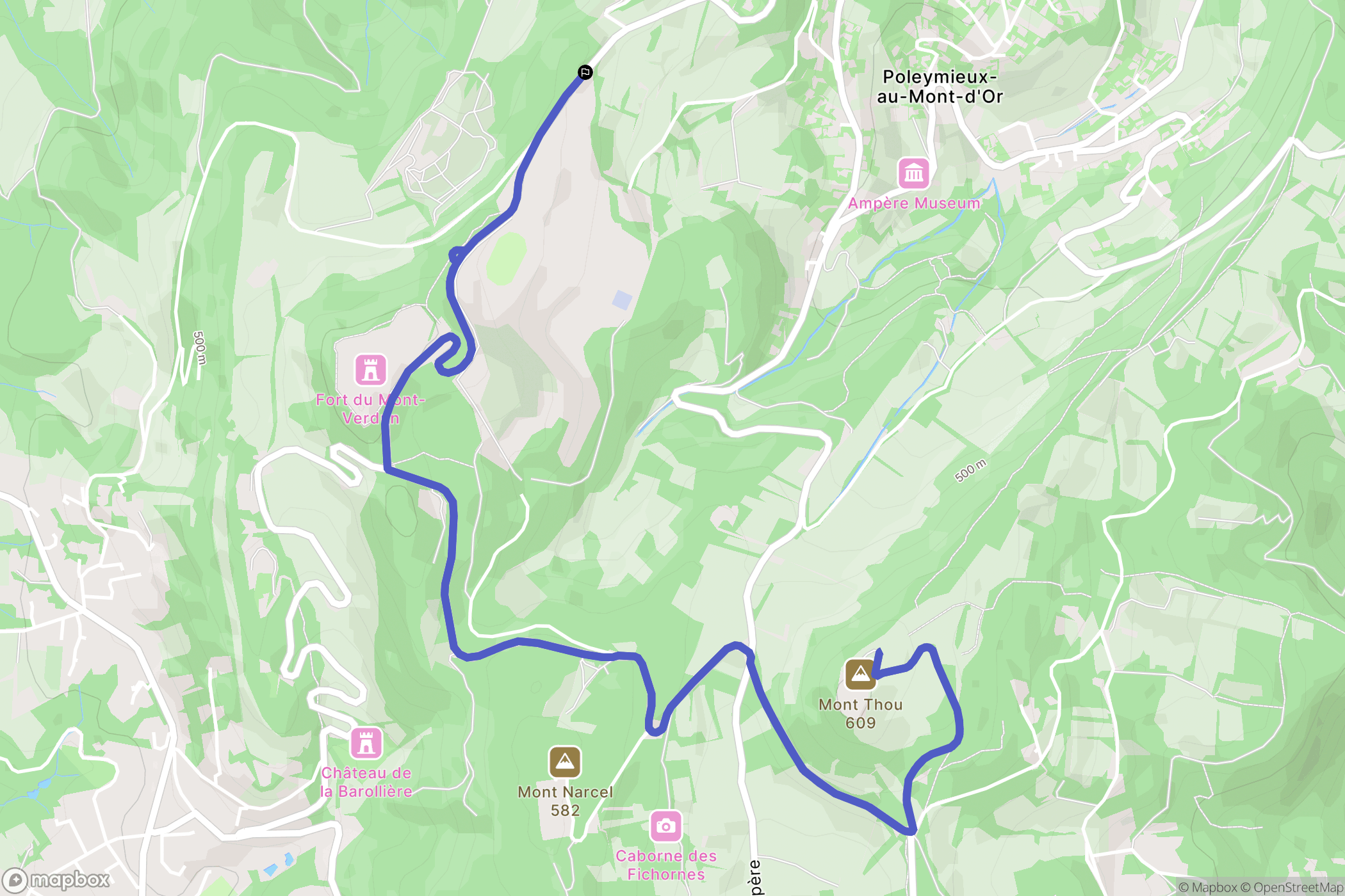 Poleymieux-au-Mont-d'Or : carte du parcours de randonnée - France
