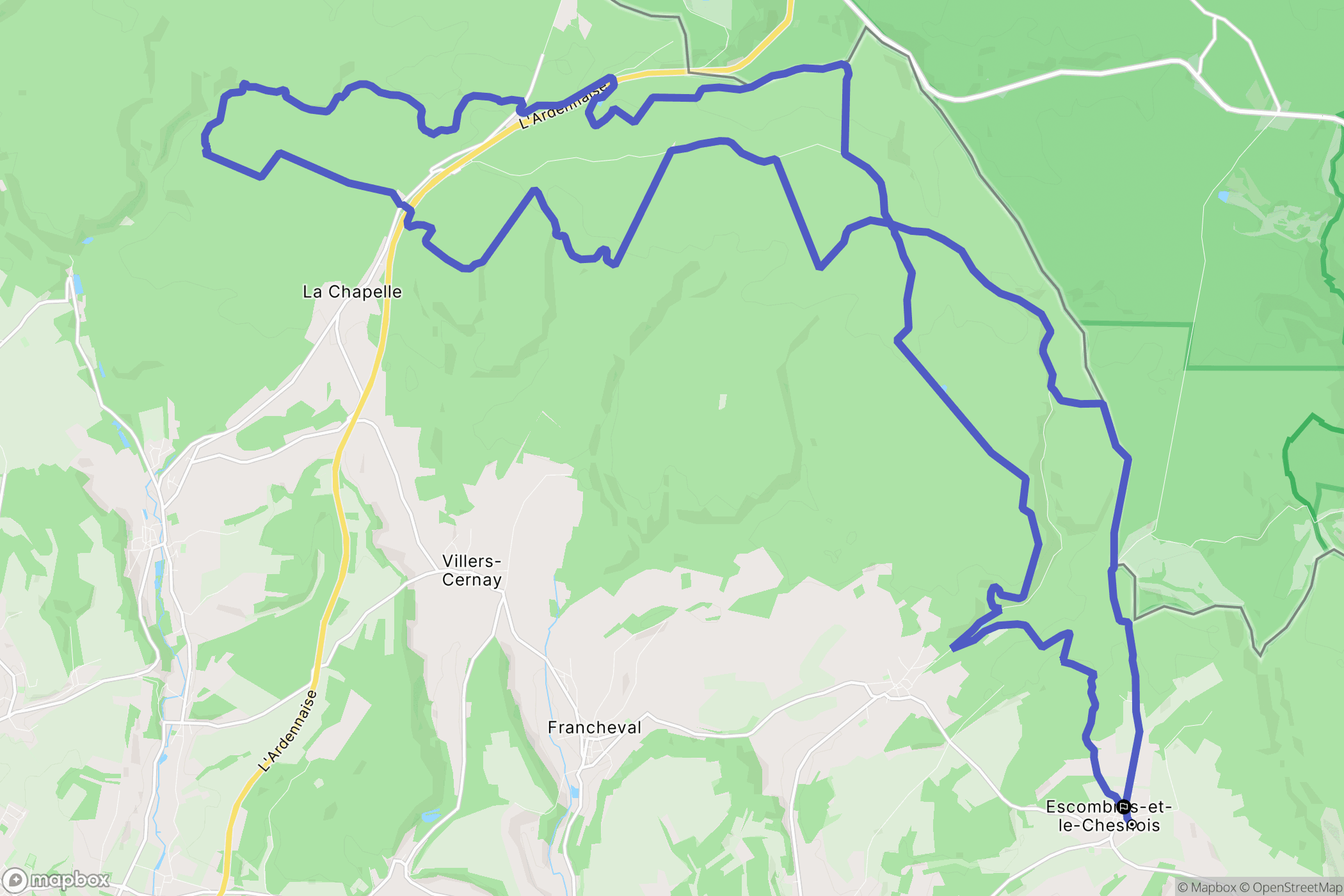 Escombres-et-le-Chesnois : carte du parcours de randonnée - France