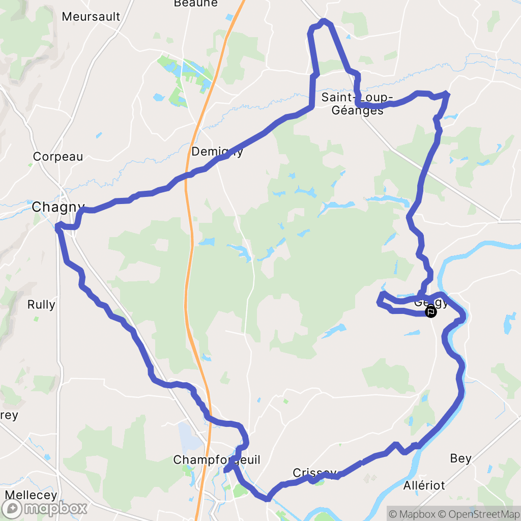 Gergy : carte du parcours de randonnée - France