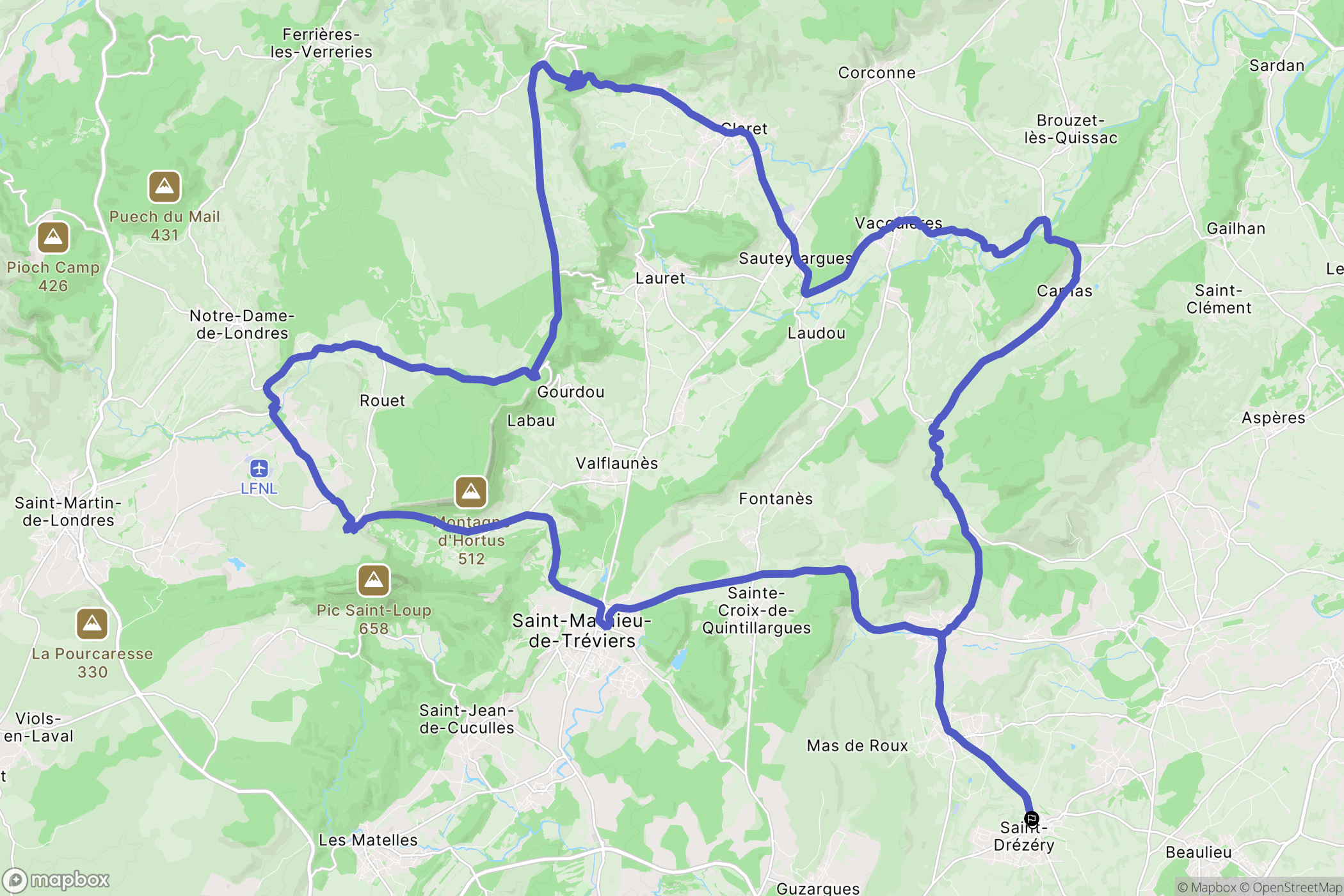 Saint-Drézéry : carte du parcours de randonnée - France