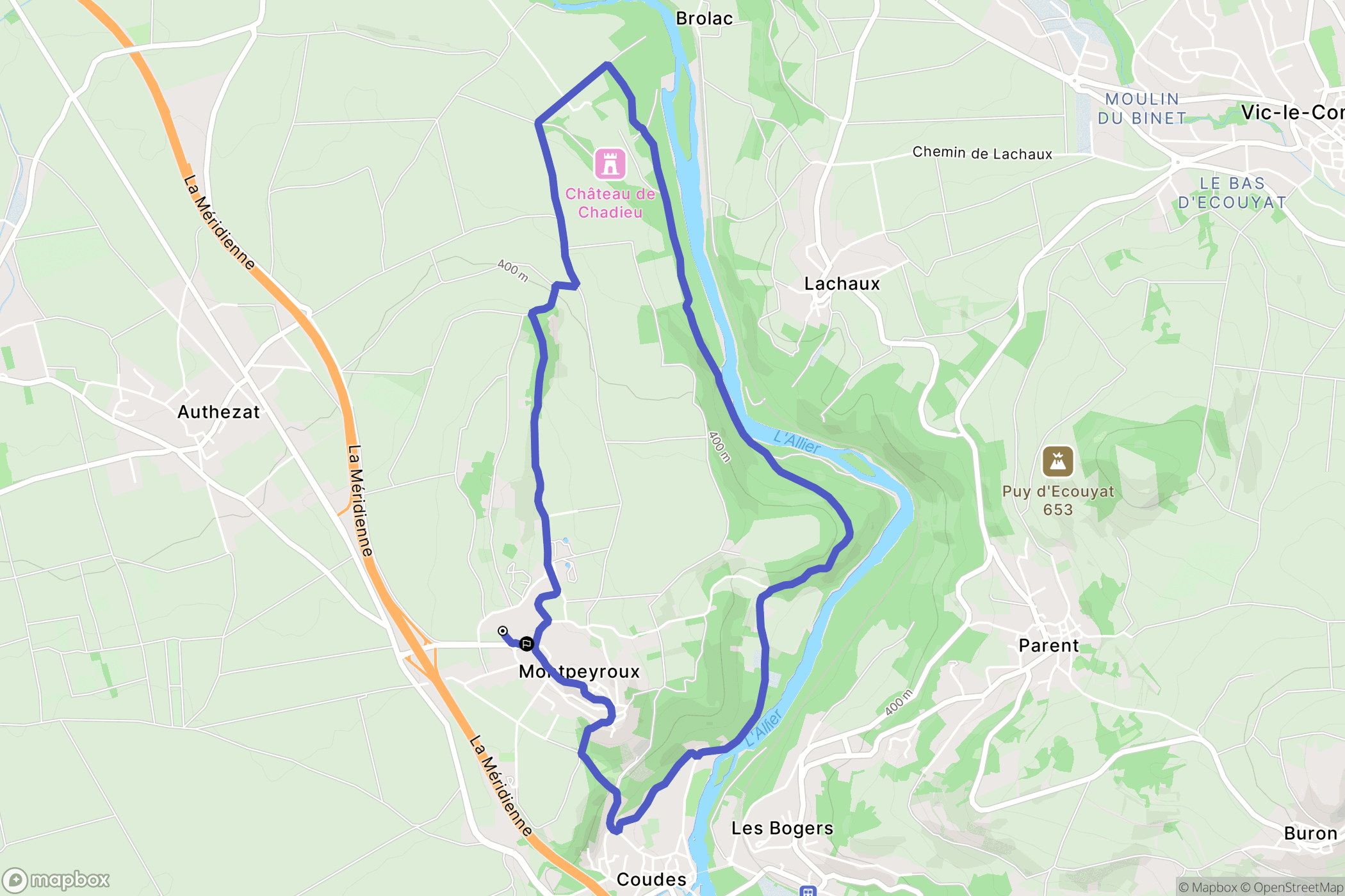Montpeyroux : carte du parcours de randonnée - France