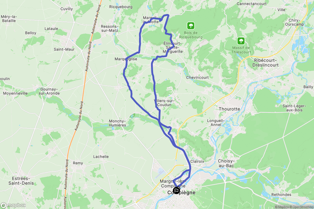 Compiègne : carte du parcours de randonnée - France