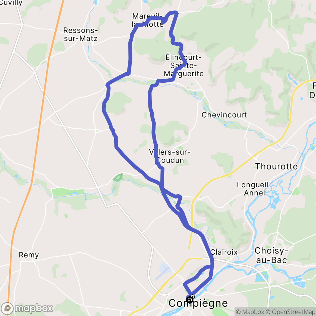 Compiègne : carte du parcours de randonnée - France