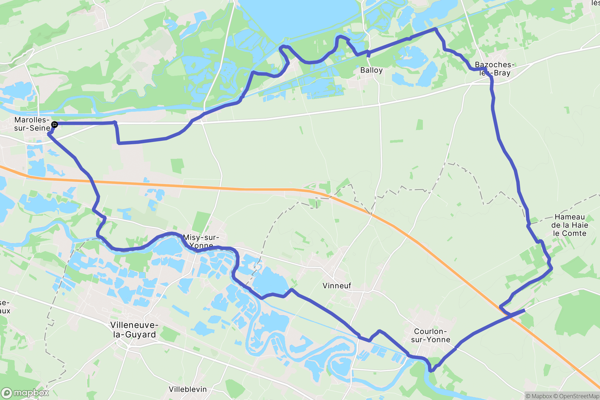 Marolles-sur-Seine : carte du parcours de randonnée - France