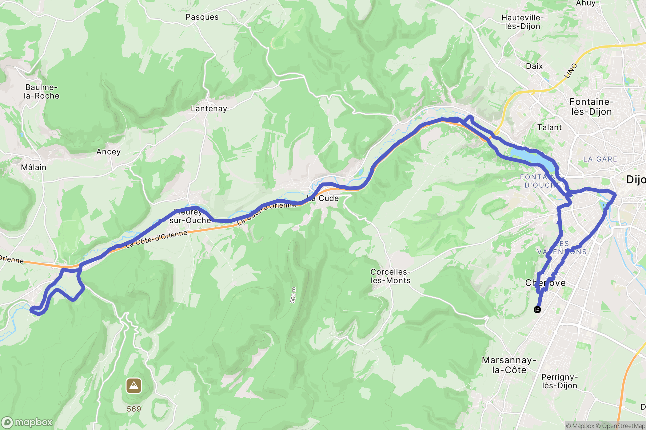 Chenôve : carte du parcours de randonnée - France