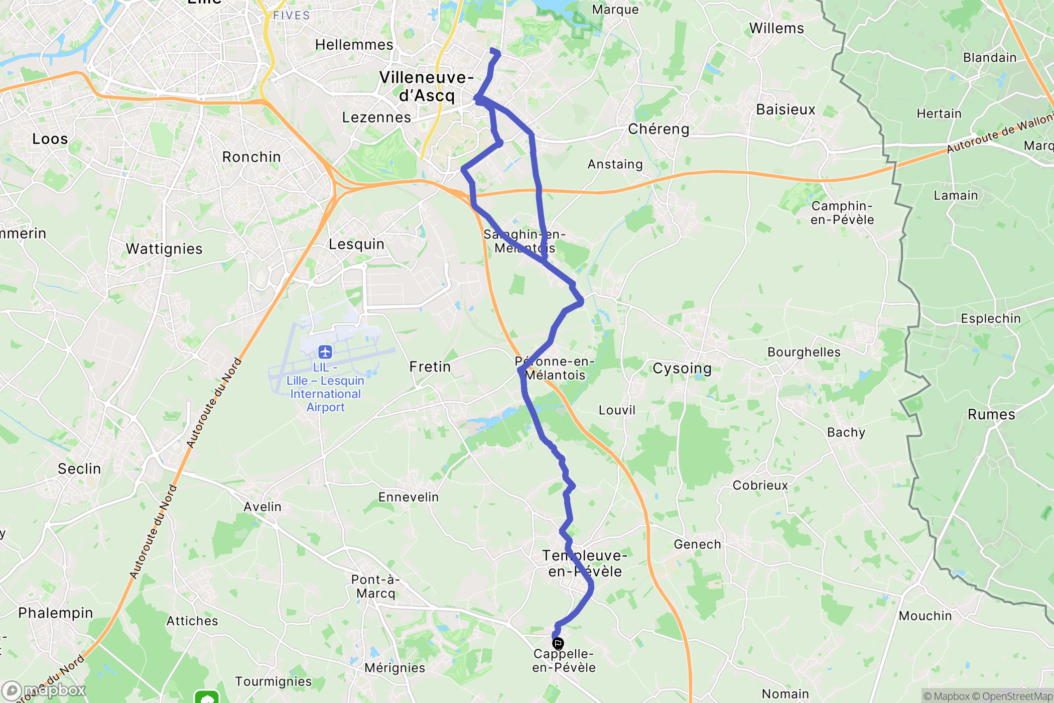 Cappelle-en-Pévèle : carte du parcours de randonnée - France