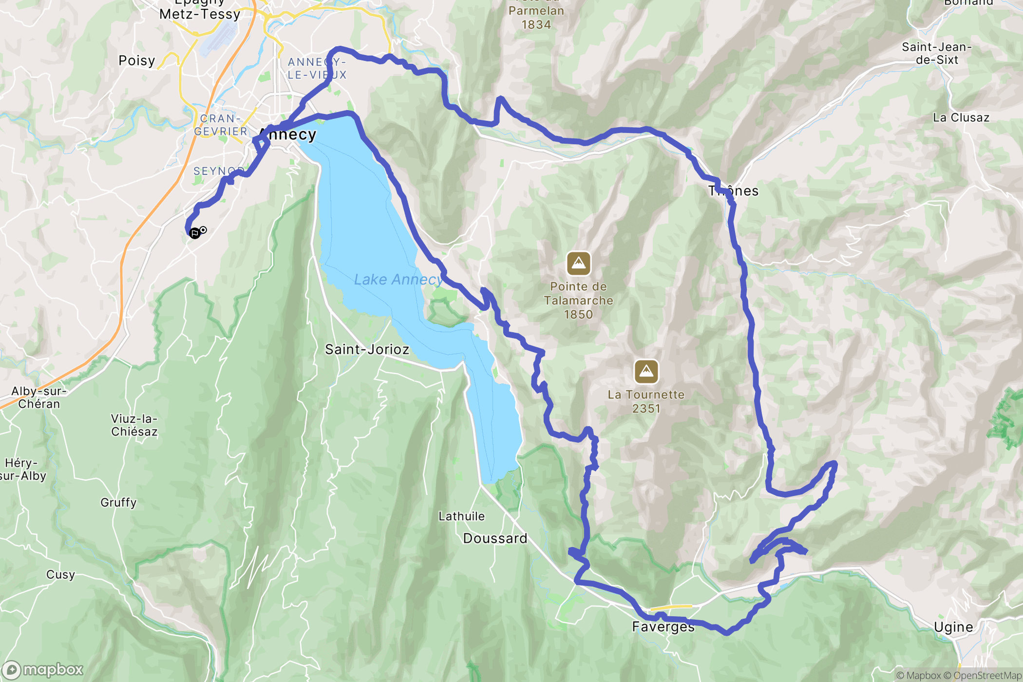 Annecy : carte du parcours de randonnée - France