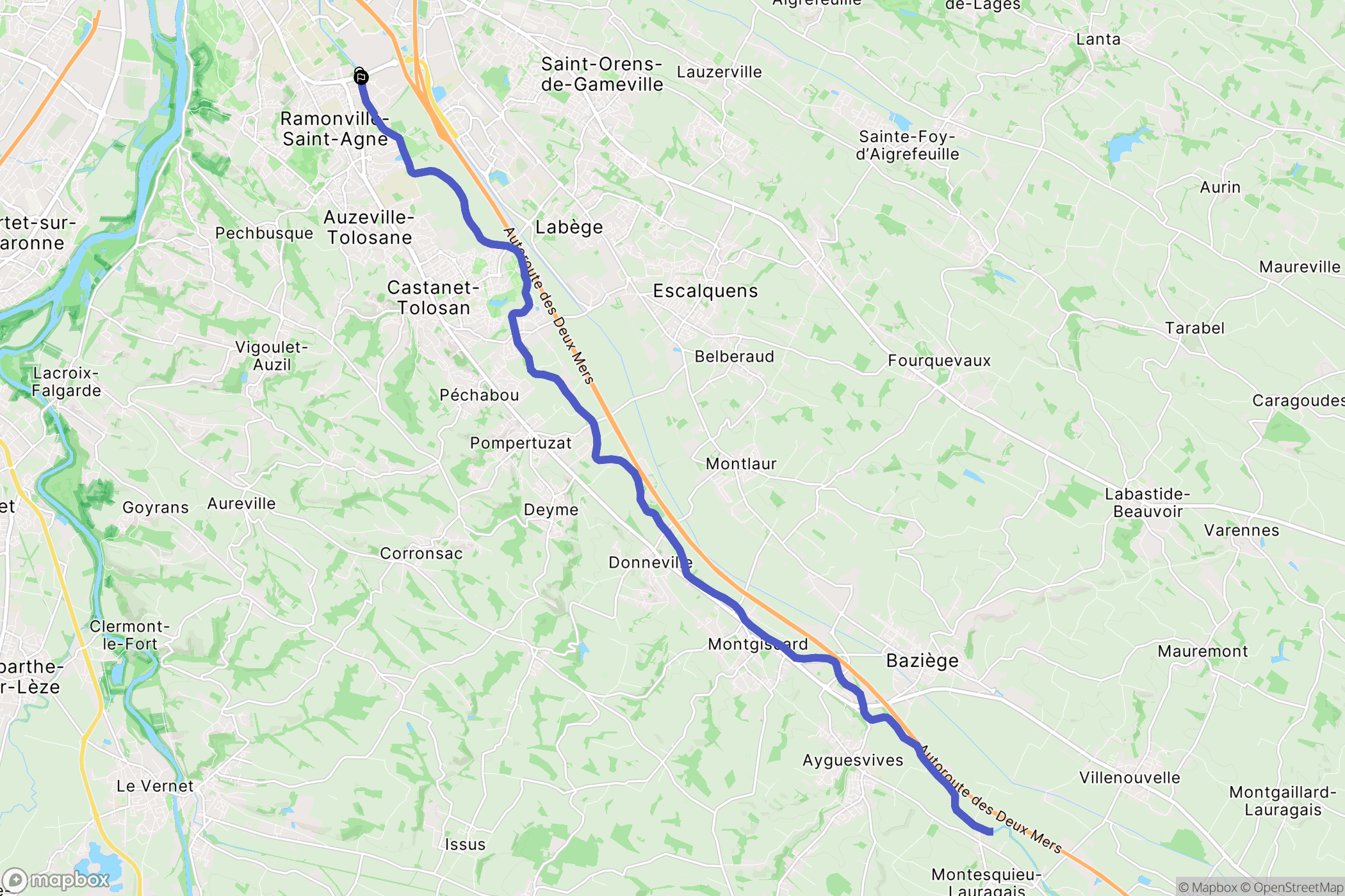 Toulouse : carte du parcours de randonnée - France