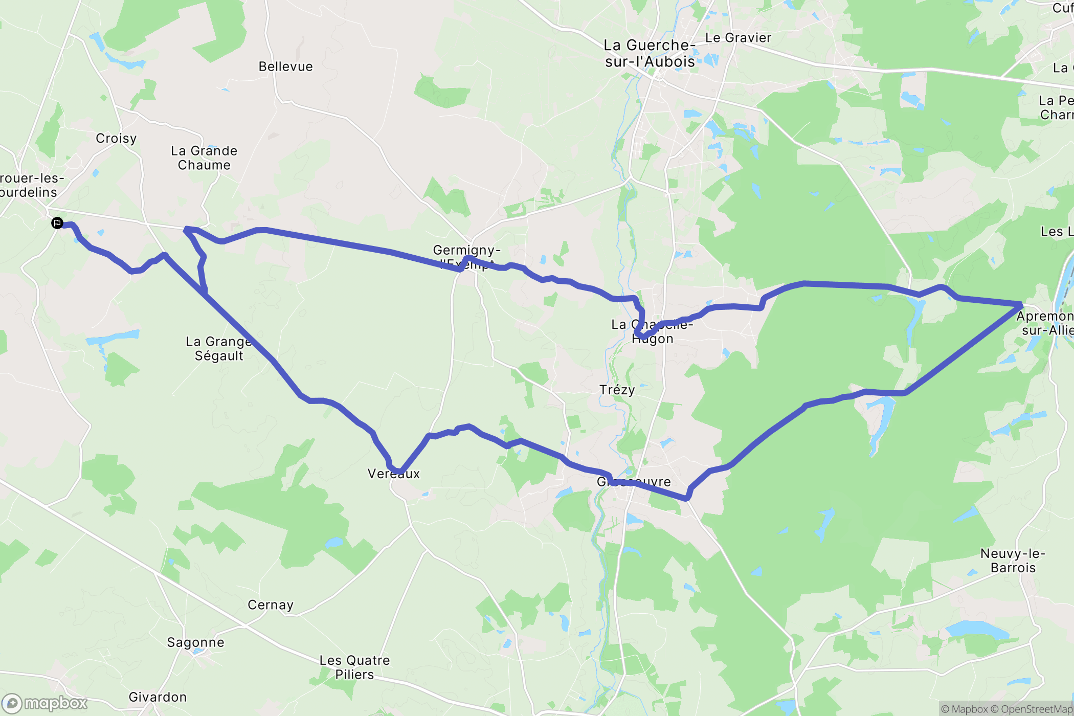 Ourouer-les-Bourdelins : carte du parcours de randonnée - France