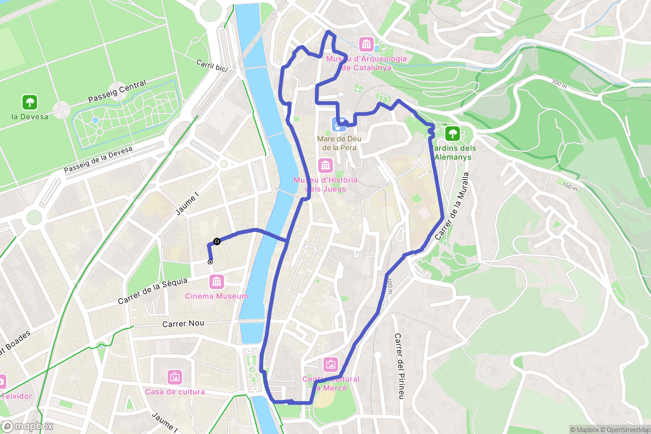 Girona : carte du parcours de randonnée - Spain