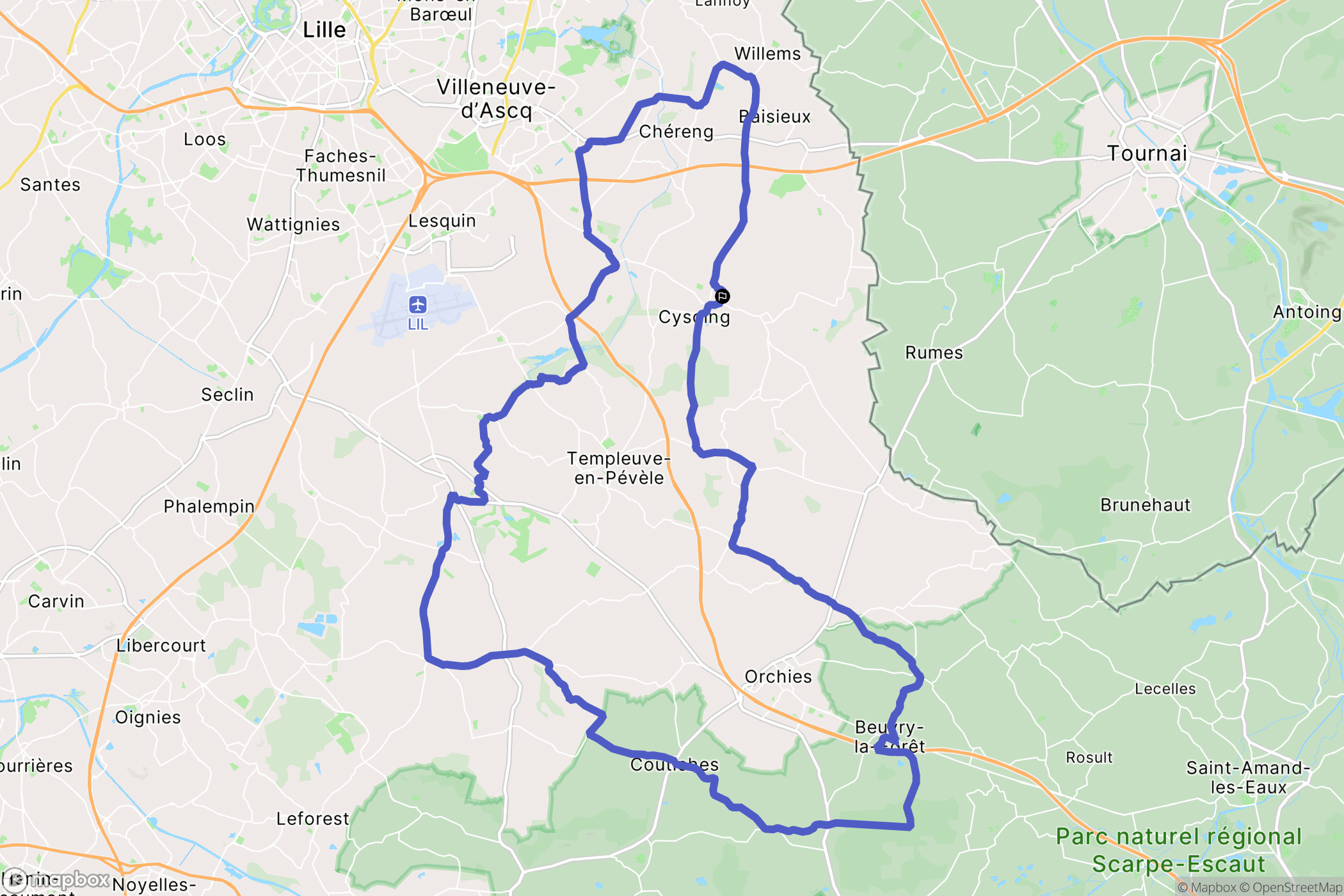Cysoing : carte du parcours de randonnée - France