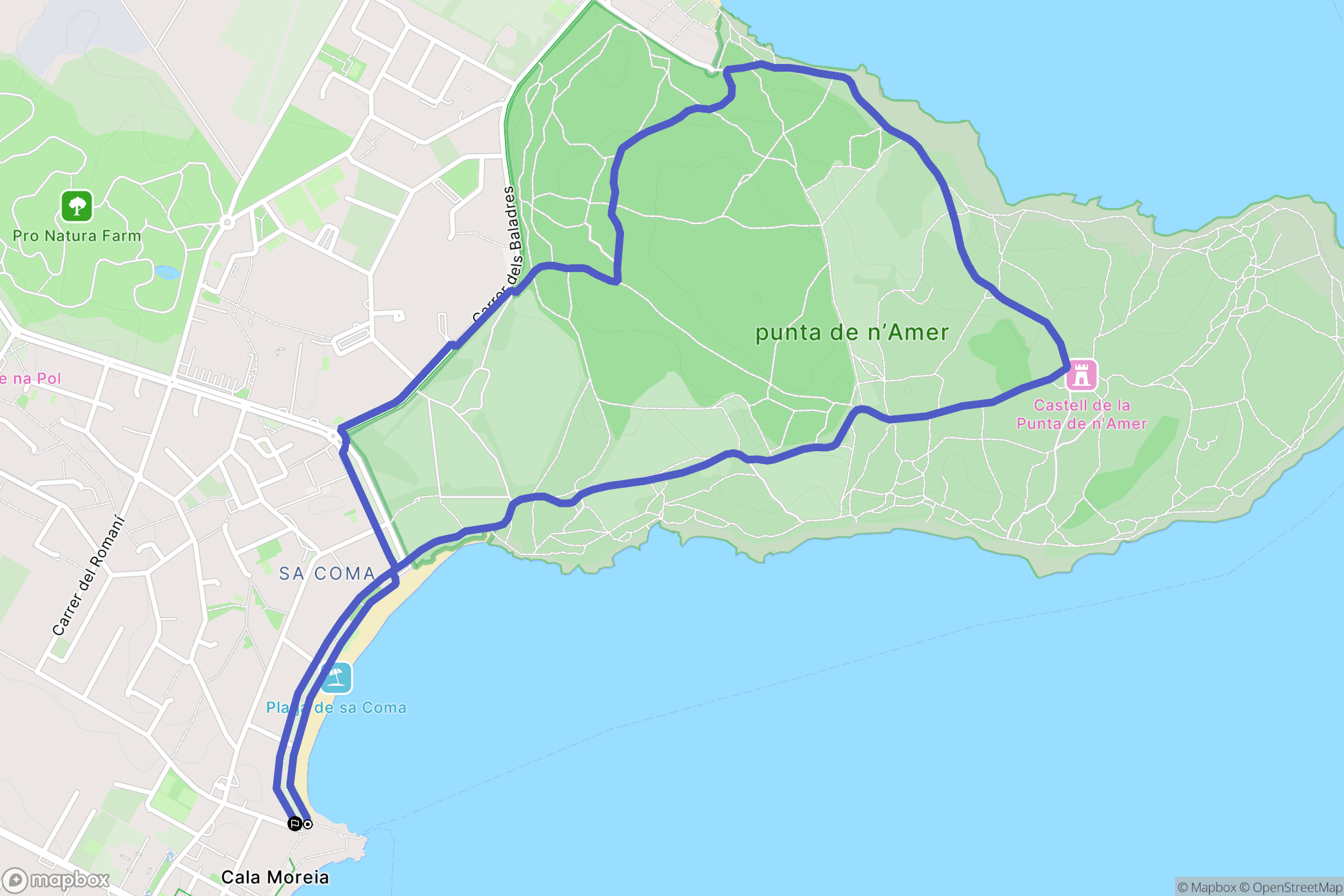 S'Illot : carte du parcours de randonnée - Spain