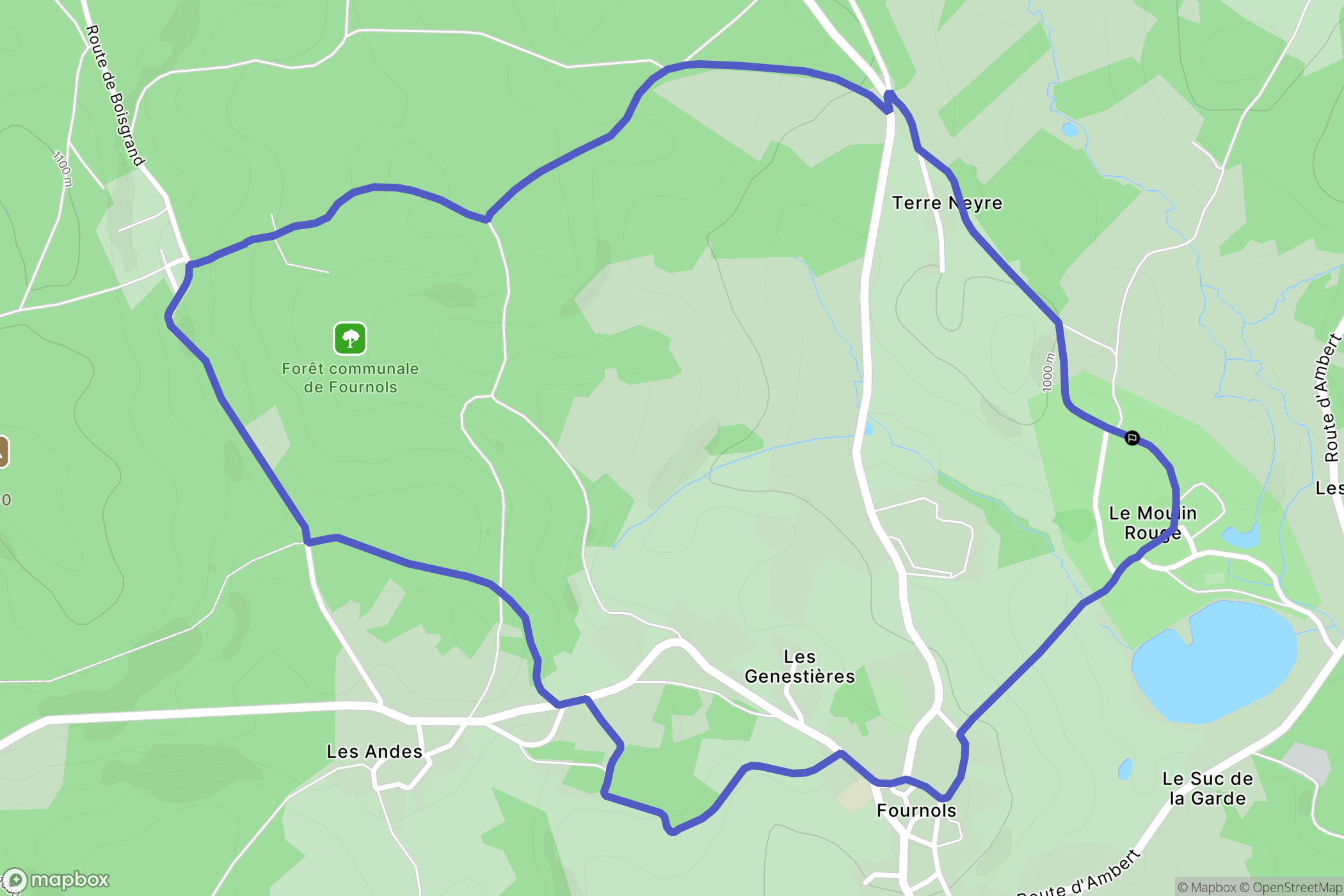 Fournols : carte du parcours de randonnée - France