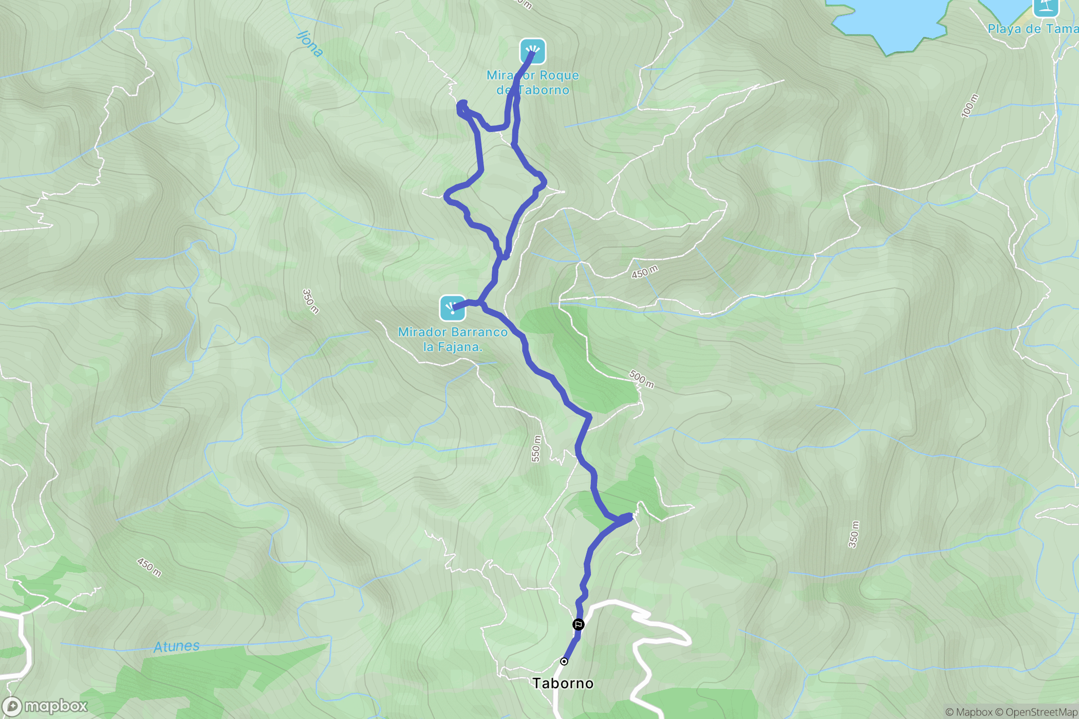 Taborno : carte du parcours de randonnée - Spain