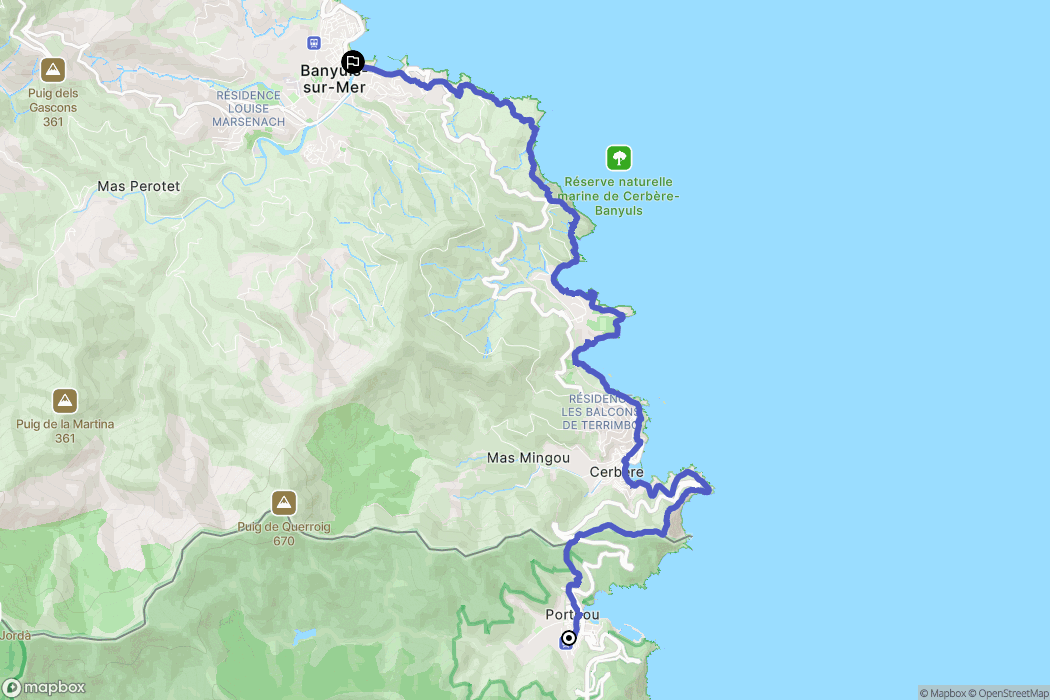Portbou : carte du parcours de randonnée - Spain