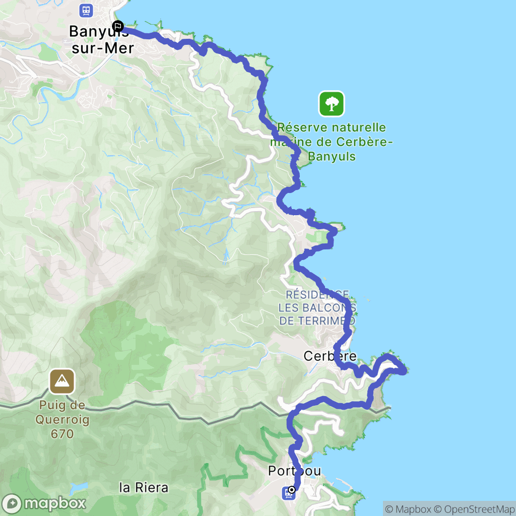 Portbou : carte du parcours de randonnée - Spain