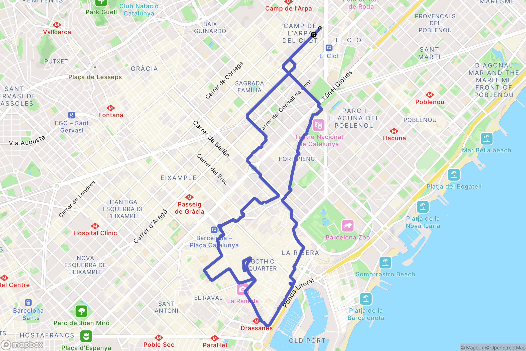 Barcelona : carte du parcours de randonnée - Spain