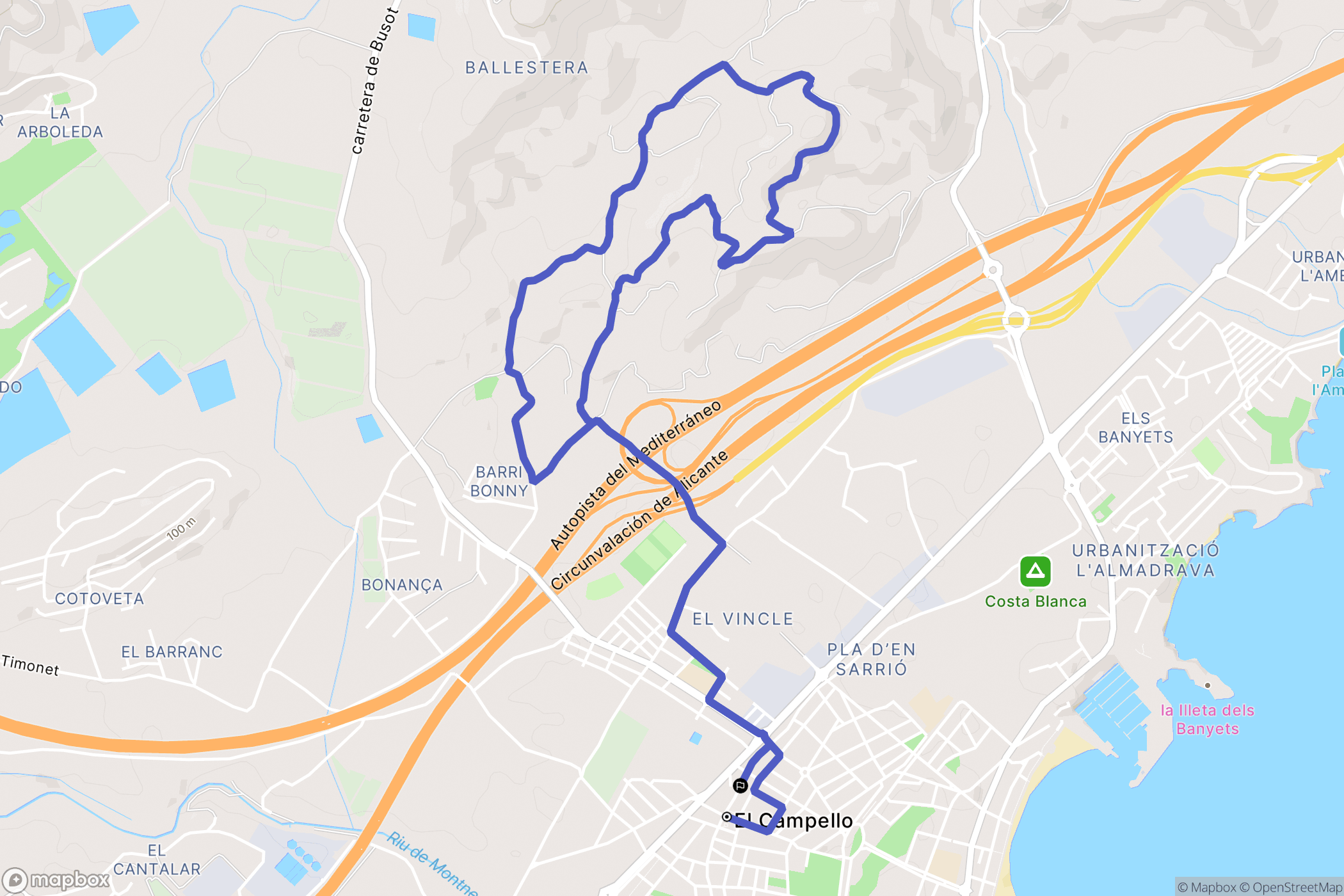 El Campello : carte du parcours de randonnée - Spain