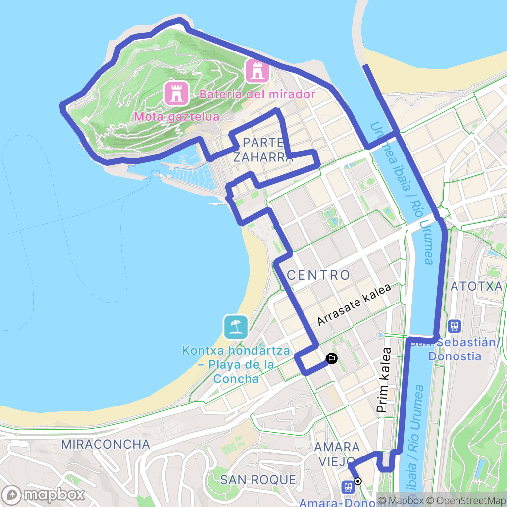 Donostia : carte du parcours de randonnée - Spain