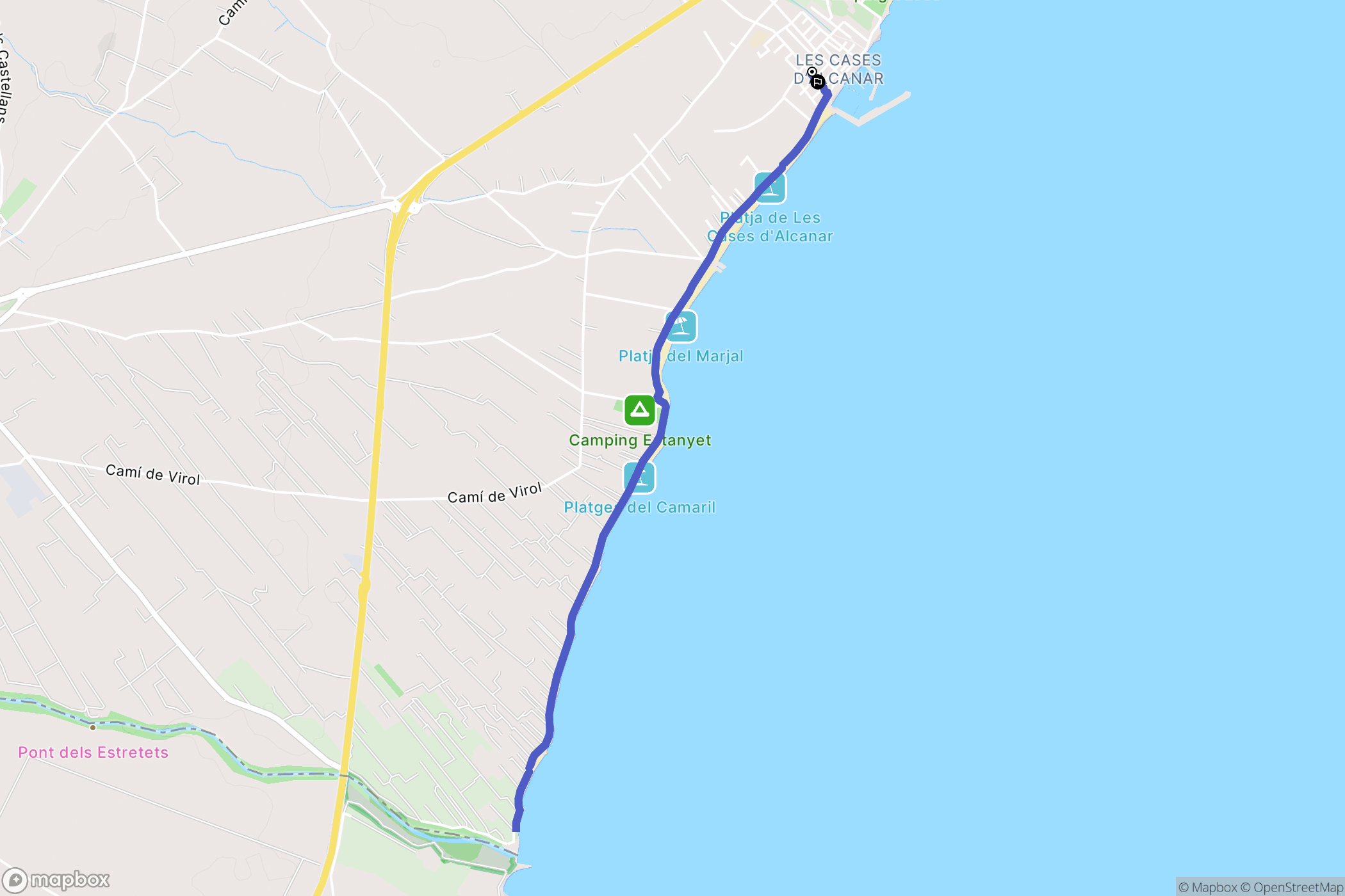 Les Cases d'Alcanar : carte du parcours de randonnée - Spain