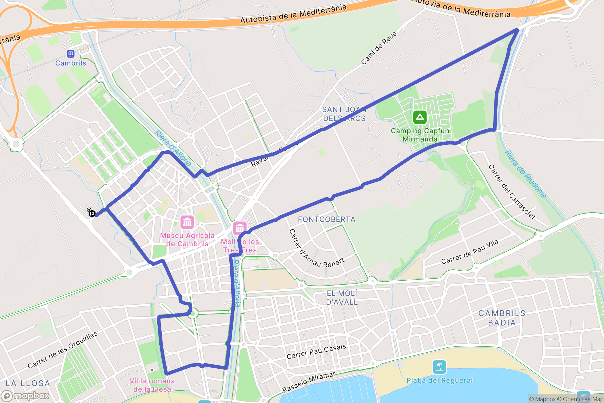 Cambrils : carte du parcours de randonnée - Spain