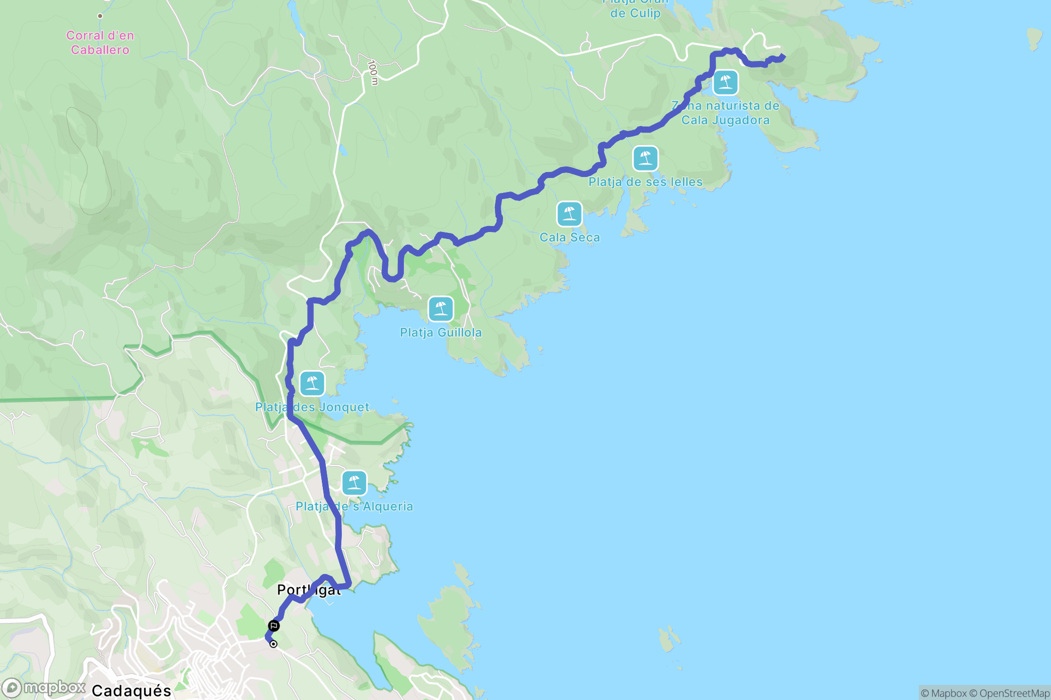 Cadaqués : carte du parcours de randonnée - Spain