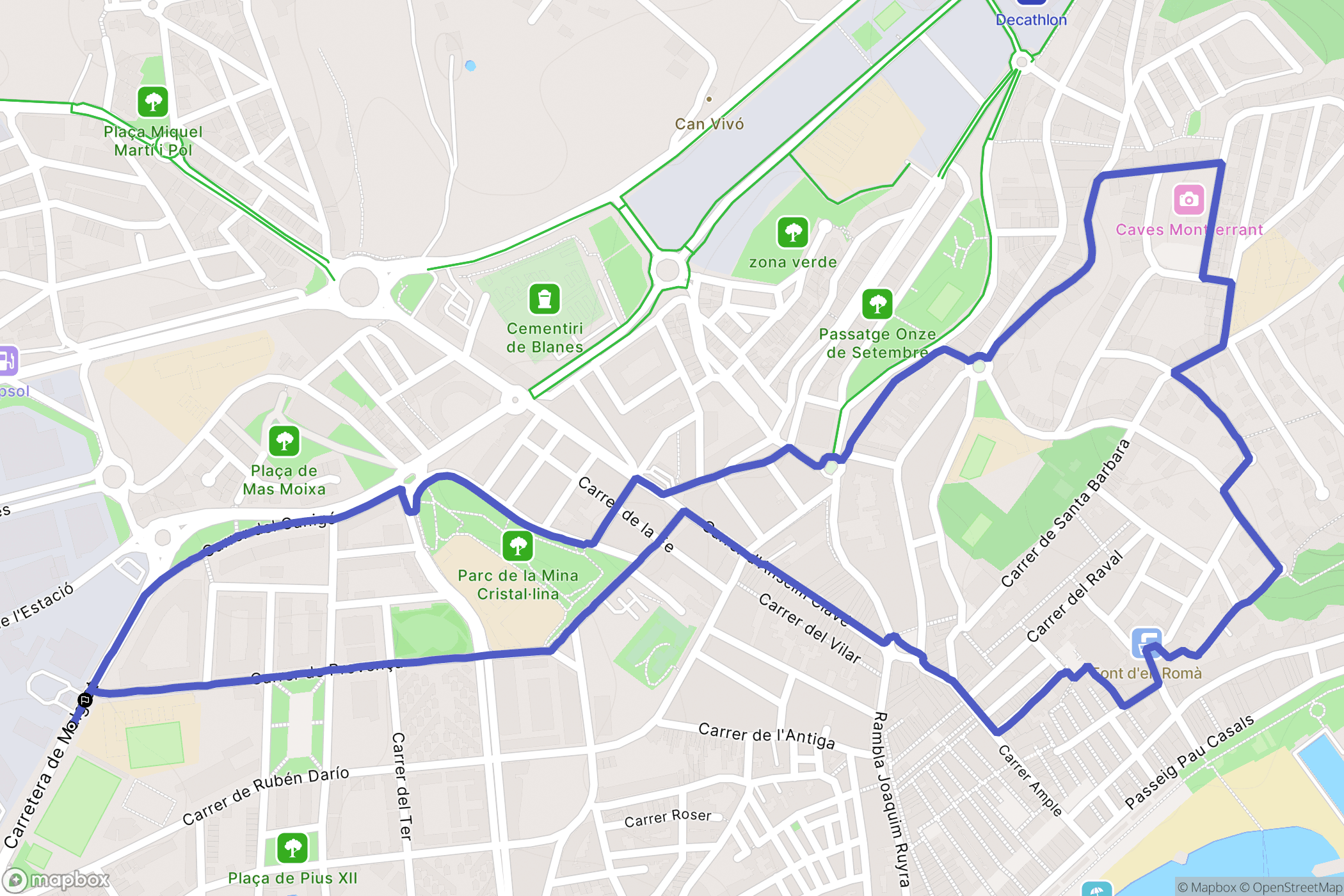 Blanes : carte du parcours de randonnée - Spain