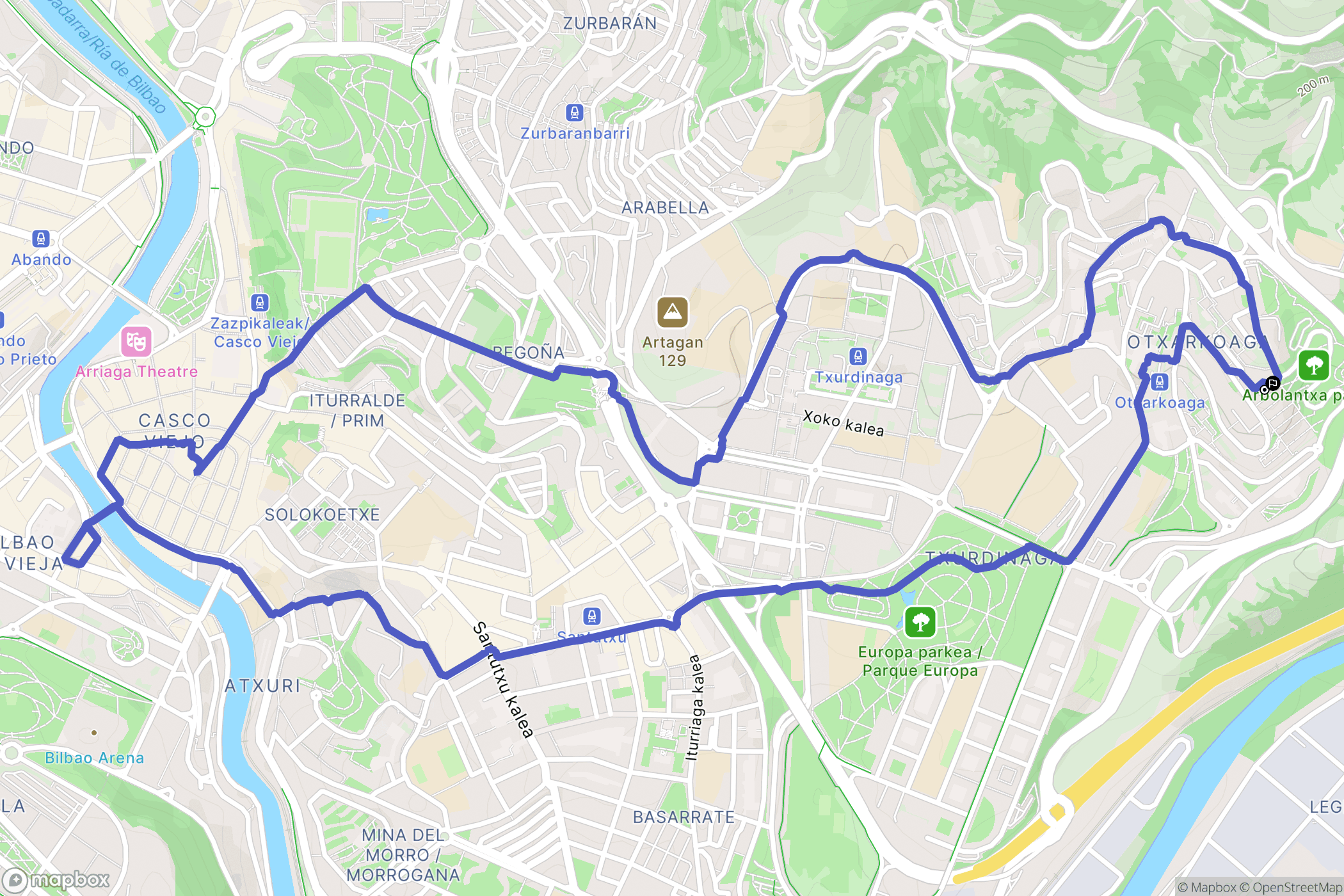 Bilbao : carte du parcours de randonnée - Spain