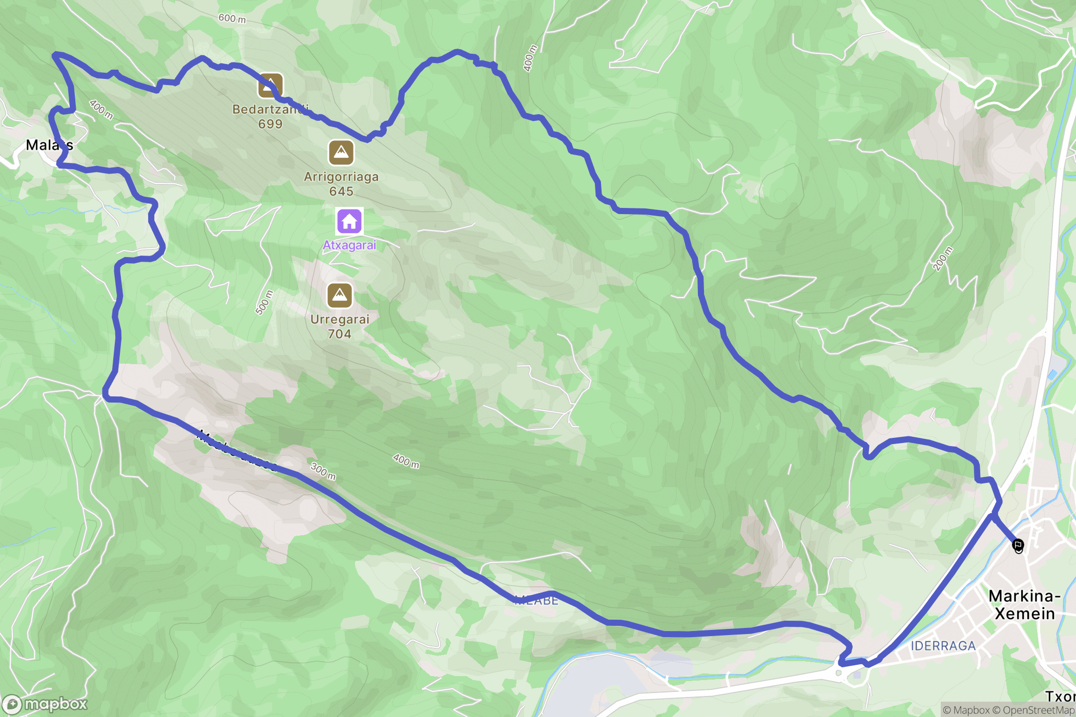 Markina-Xemein : carte du parcours de randonnée - Spain