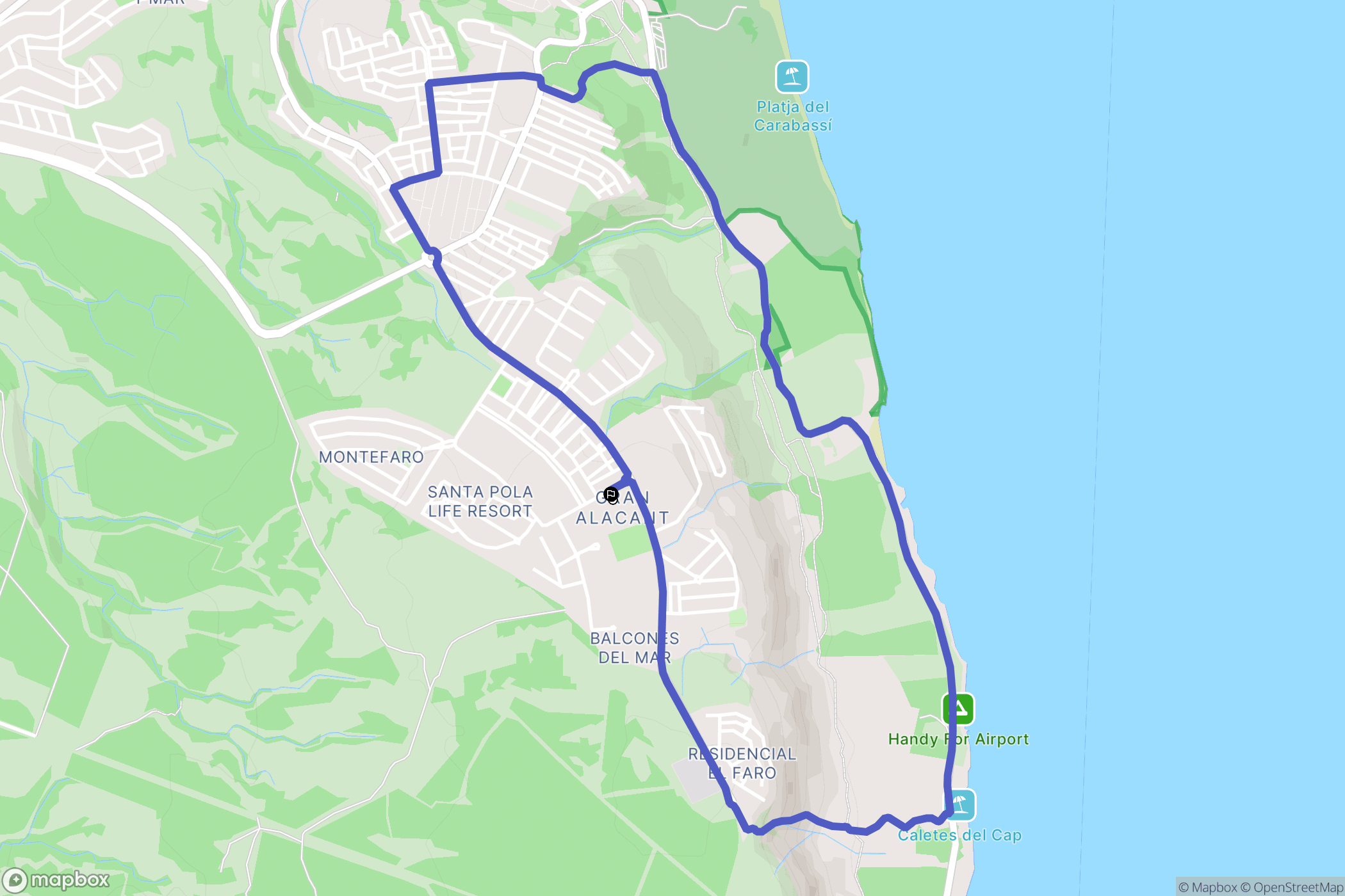 Alicante (Alacant) : carte du parcours de randonnée - Spain