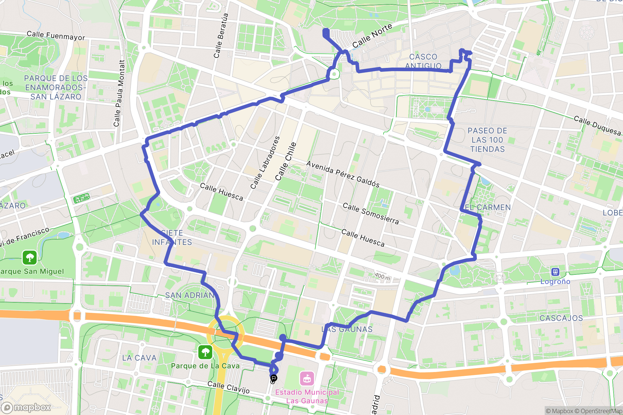 Logroño : carte du parcours de randonnée - Spain