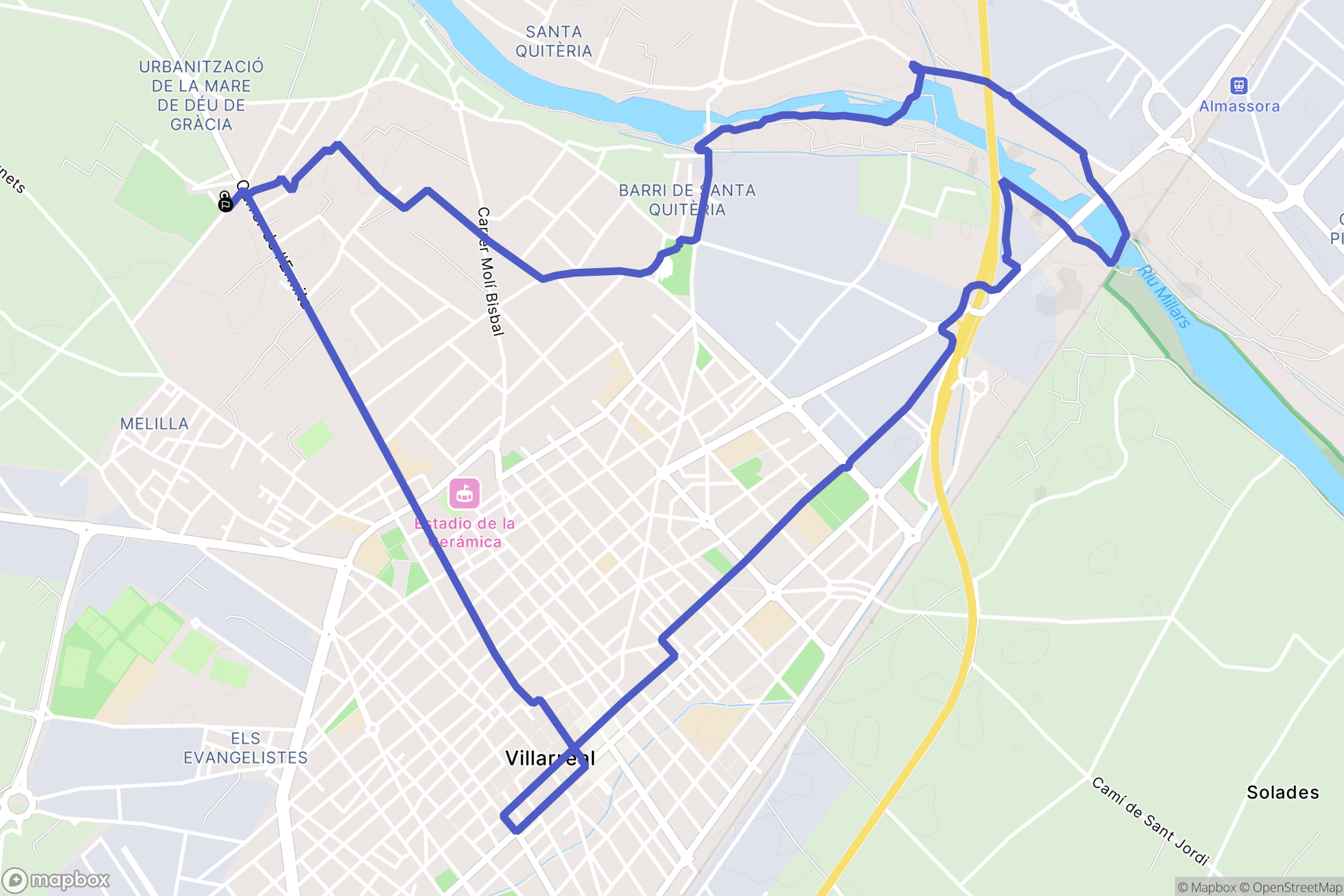 Vila-real : carte du parcours de randonnée - Spain